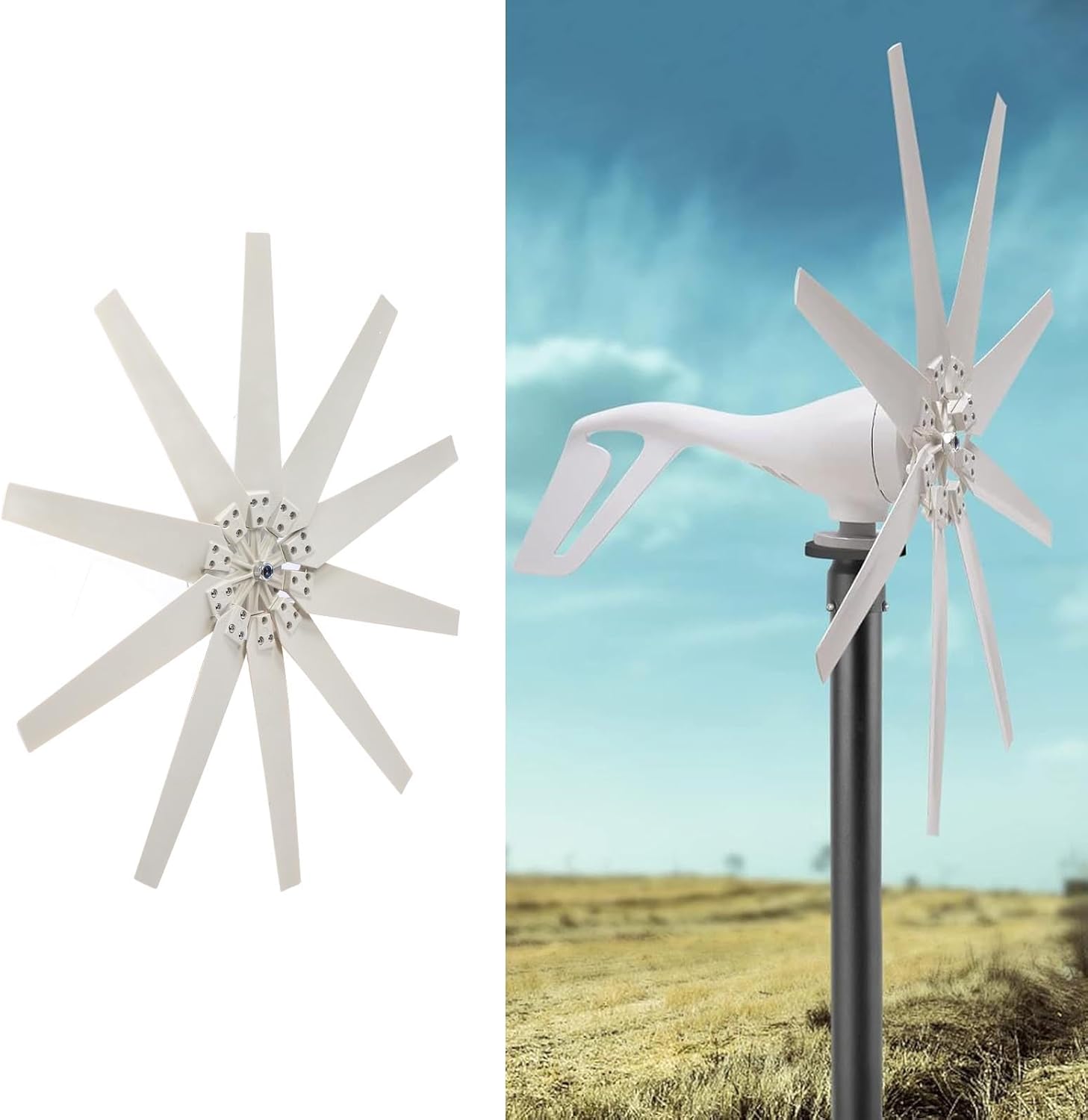 YWBL-WH 400W Wind Turbine Generator Kit 10 Blades with MPPT Charge Controller for Home RV Boat Off Grid Wind Power System (DC24V)