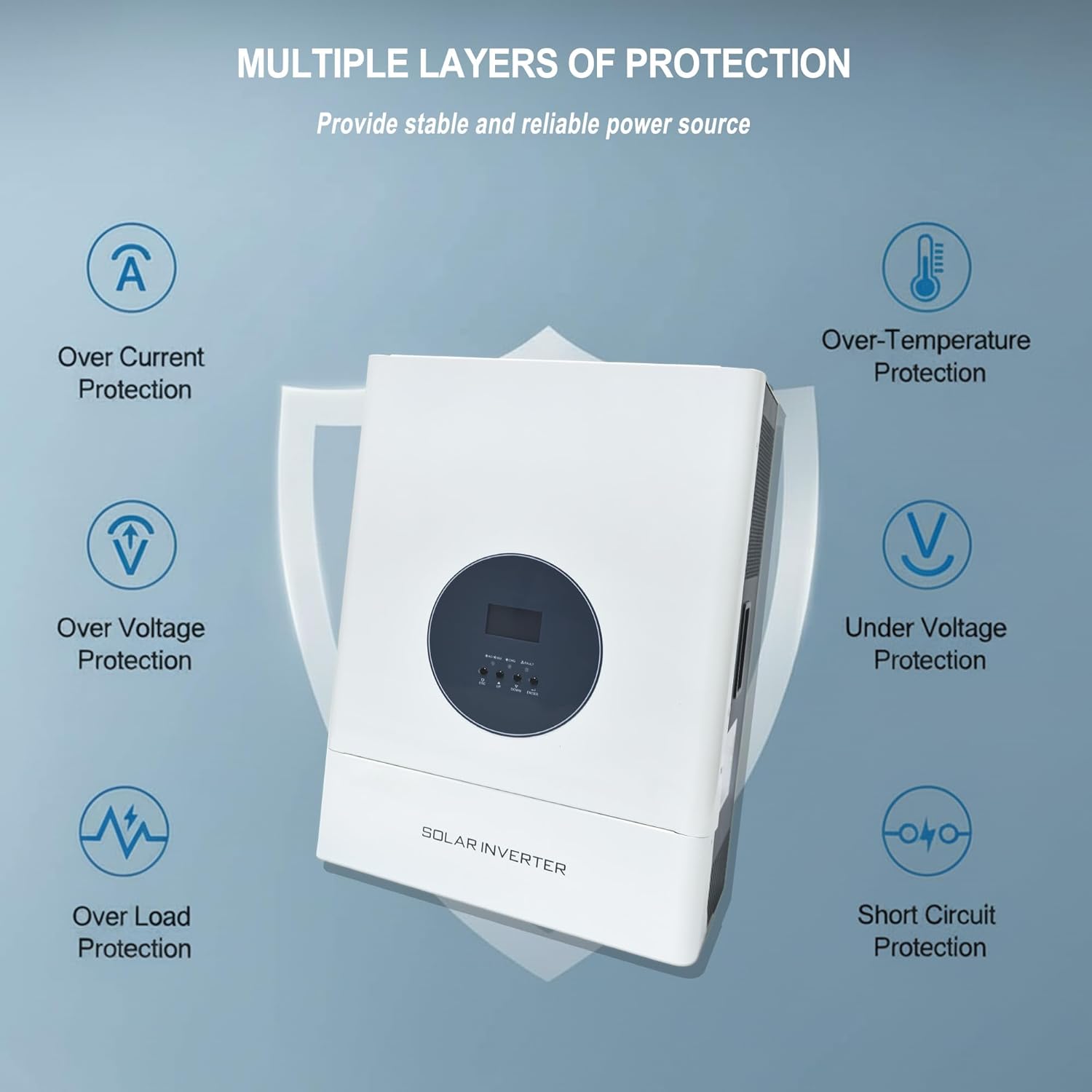 5000W Hybrid Solar Inverter, Split Phase Inverter 48V to 110V/240VAC, with 120A MPPT Solar Charge Controller, Max.PV Input 6400W, 150VDC, 60A, Work 48V Lead Acid/Lithium Batteries, for Home,RV,Truck