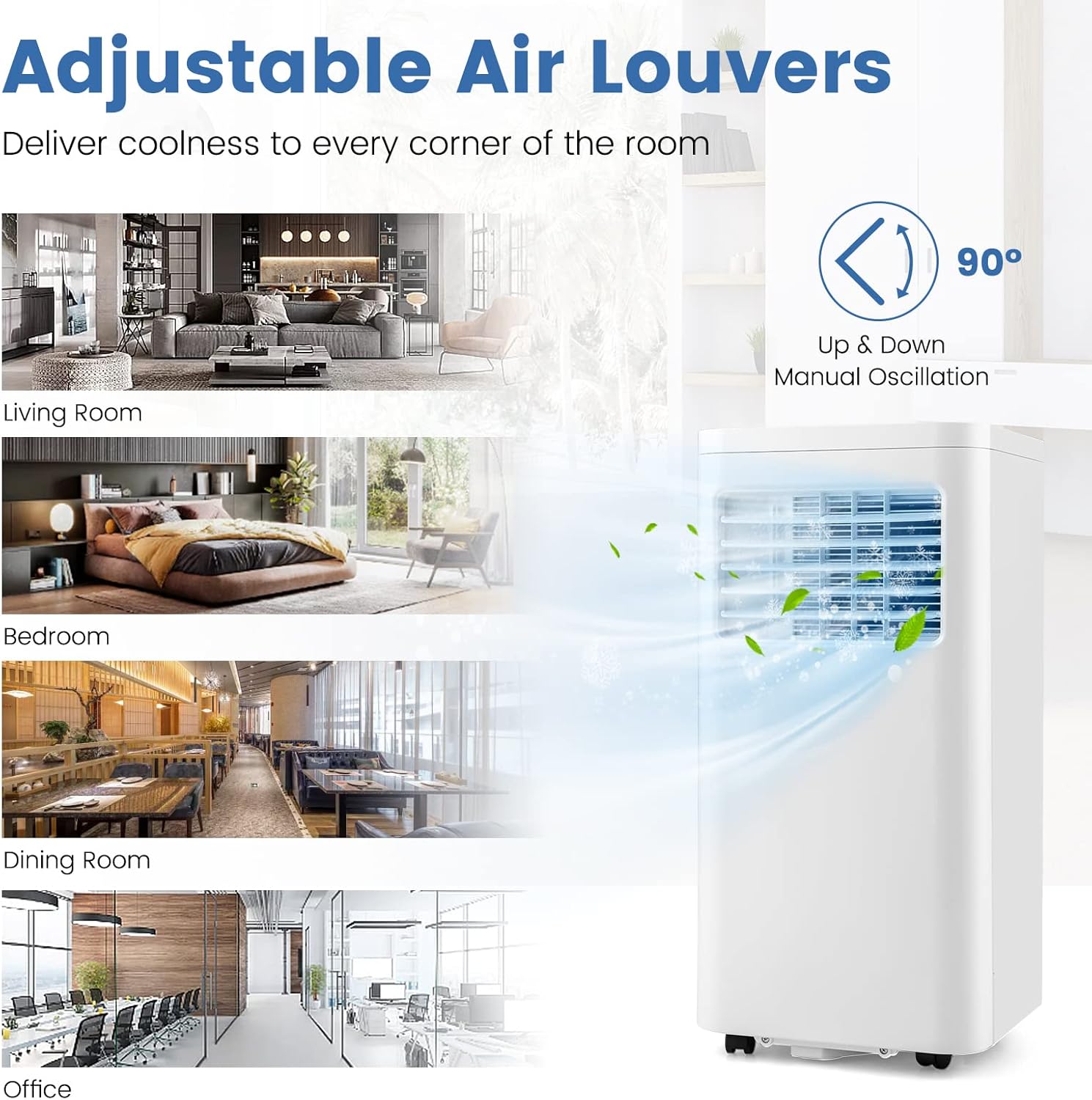 LDAILY 3-in-1 Portable Air Conditioner, 10000 BTU (ASHRAE) AC Unit w/Fan & Dehumidifier, Quiet AC w/ 1-24H Timer, LED Display, 2 Fan Speeds, 4 Wheels, Remote Control, Exhaust Hose & Window Kit