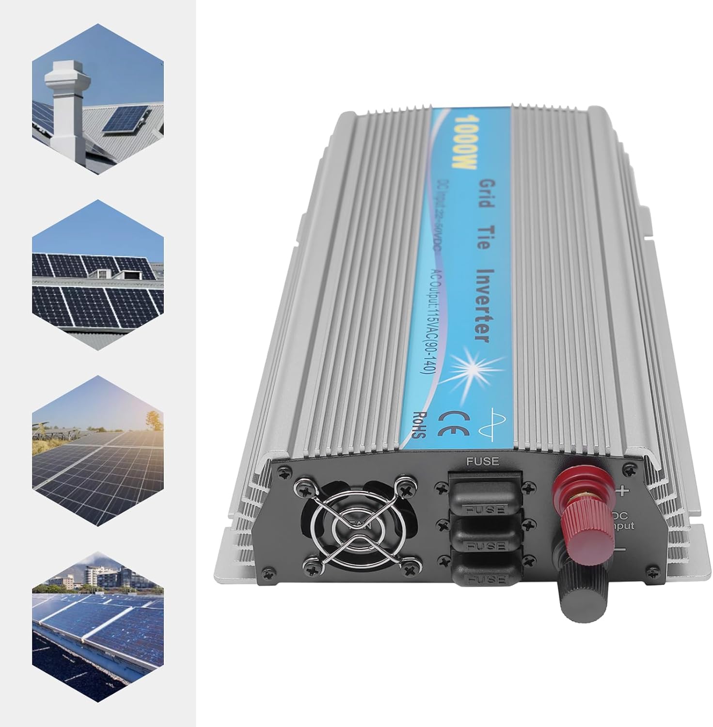 1000W Grid Tie Inverter, 36V Solar Power Converter with MPPT Pure Sine Wave, 110V AC Output Intelligent Cooling Fan Inverter for Home, School & Commercial Grid-Connected PV Systems