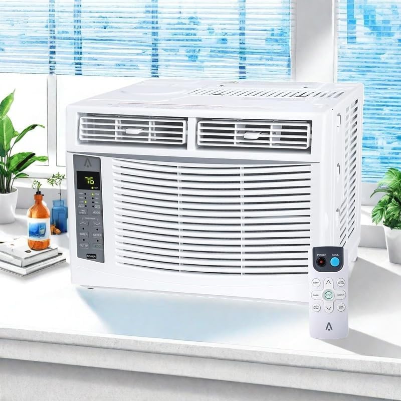 6000 BTU Energy Saving Window Air Conditioner - Efficient Cooling for 250 Sq. Ft., WiFi Smart Controls, Multi-Function Dehumidifier & Fan, Quiet Operation at 50 dB, Easy Installation Kit Included