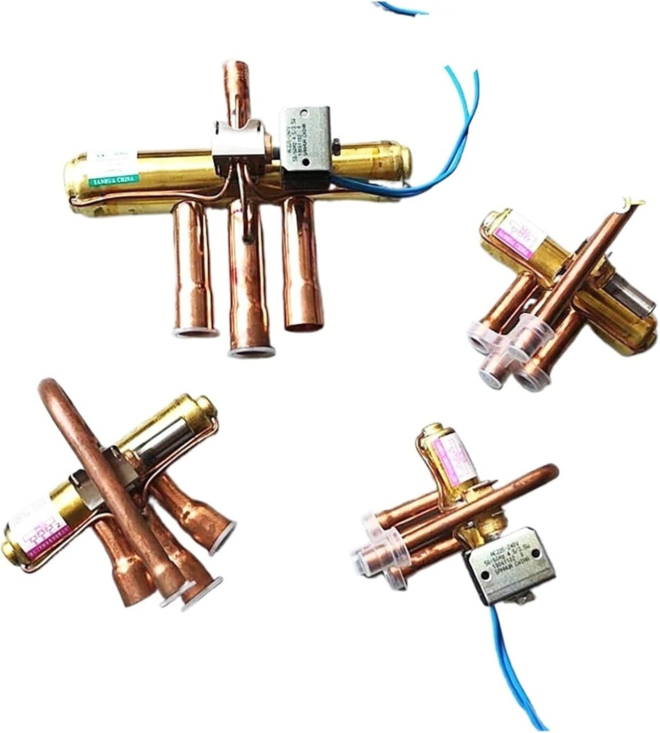 Compatible For Sanhua， Four Way Reversing Valve With Coil AC220V Refrigerant 4 Way Valve Air Conditioning Directional Valve(SHF-9H-35U)