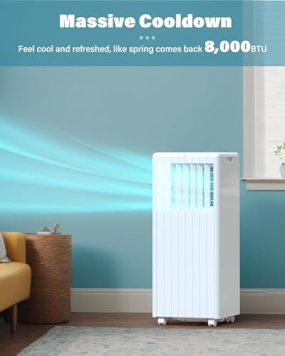 Portable Air Conditioner with Cooling and Dehumidification Capacity,8000BTU Portable AC Suitable for 350 Sq.Ft Air Cooler with a Remote Control Function Easy Movement