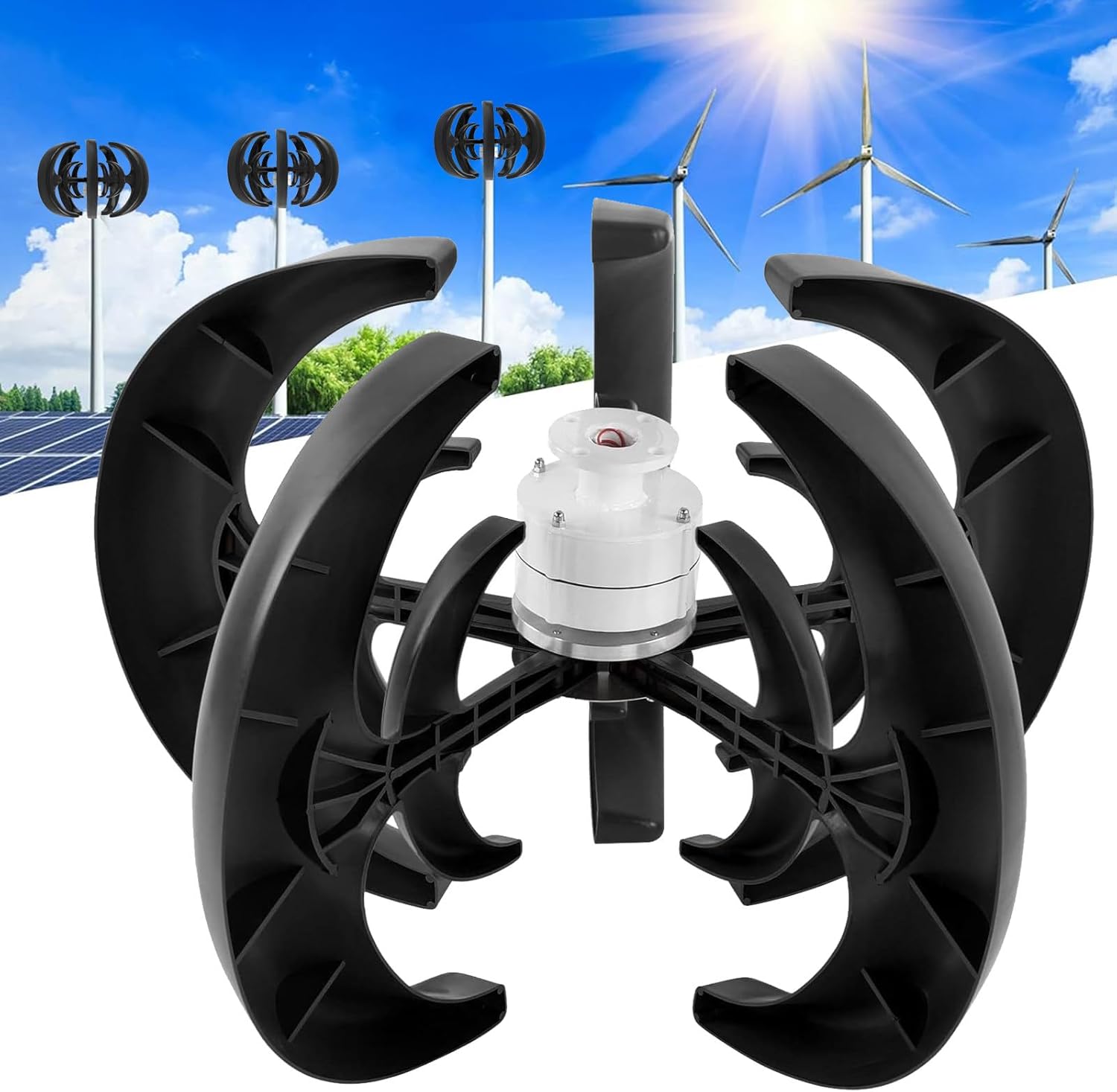 10000W Wind Turbine Kit, 12V/24V Vertical 5-Blade Generator, 3-Phase AC Permanent Magnet, Perfect for Home & Street Lighting, Complete with Controller - Energy Efficient Black