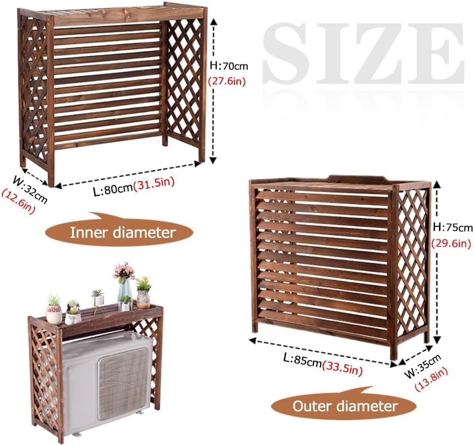 Hide Air Conditioner Cover For Outside Unit Freestanding Privacy Fence Protective Grilles Louvered Plant Stand Brown (Size : L85 X W35 X H75cm)
