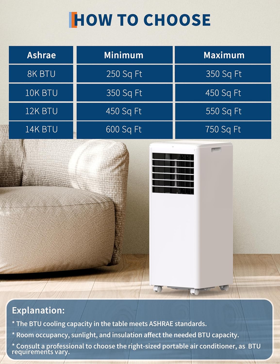 8000 BTU Portable Air Conditioner, Room Air Conditioner with Cooling, Dehumidifier, Fan, Portable AC Units for Room Cooling Up to 350sq.Ft, Remote Control, Sleep Mode, White Cover