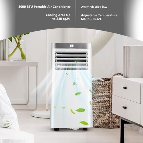 DORTALA Portable Air Conditioners 8000 BTU, AC Cooling Unit with Fan & Dehumidifier, Remote Control, 24H Timer, Window Kit, Standing AC for Bedroom, Dorm, Cools Up to 230 sq.ft