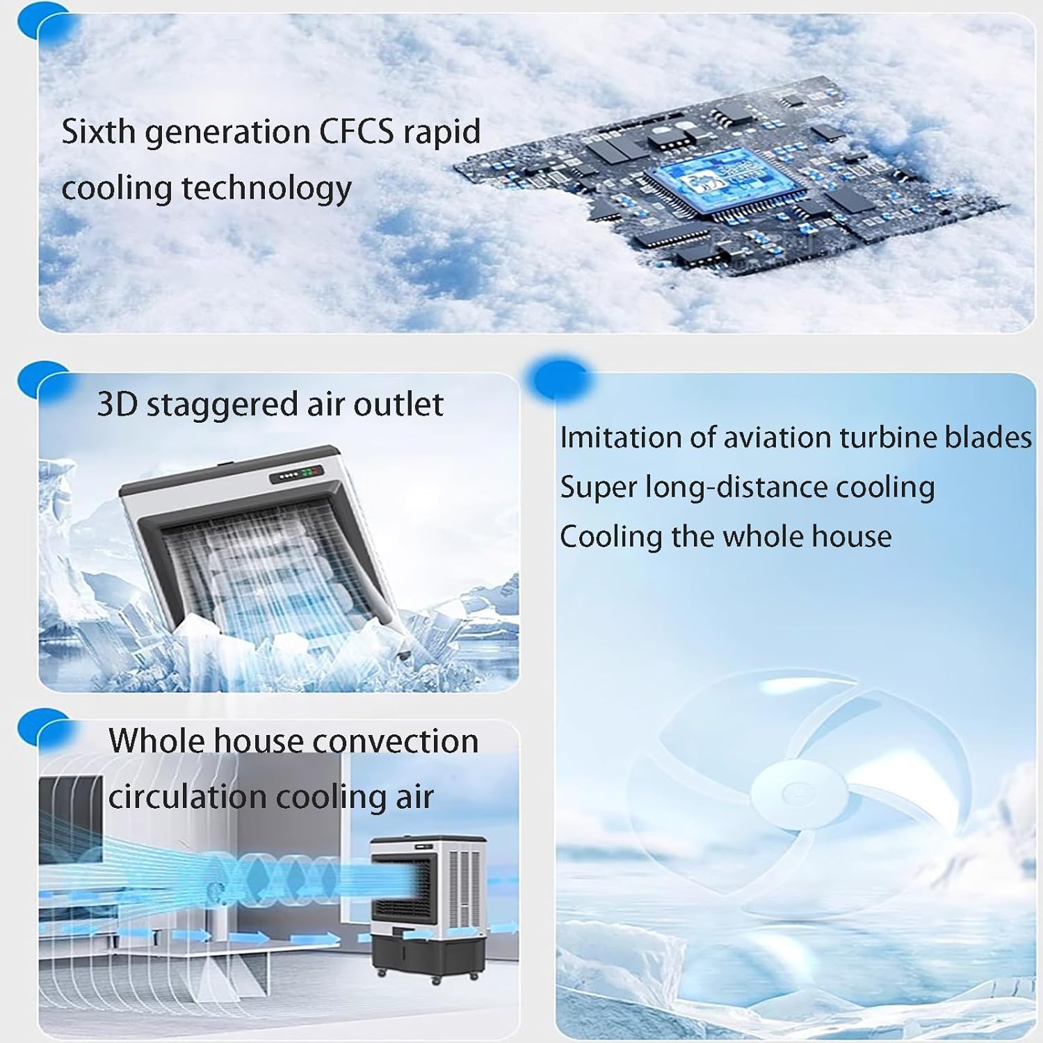 Portable Air Conditioners Industrial air cooler Large capacity water tank 3 wind speed adjustment 120° free white pageRapid heating and cooling, suitable for large areas such as warehouses and industr