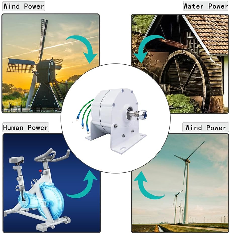 10000W 3 Phase Gearless Permanent Magnet Wind Turbine Generator with Base 12V 24V 48V 220V AC Alternator Low Speed Start Suitable for Wind/Hydro Generators,24v