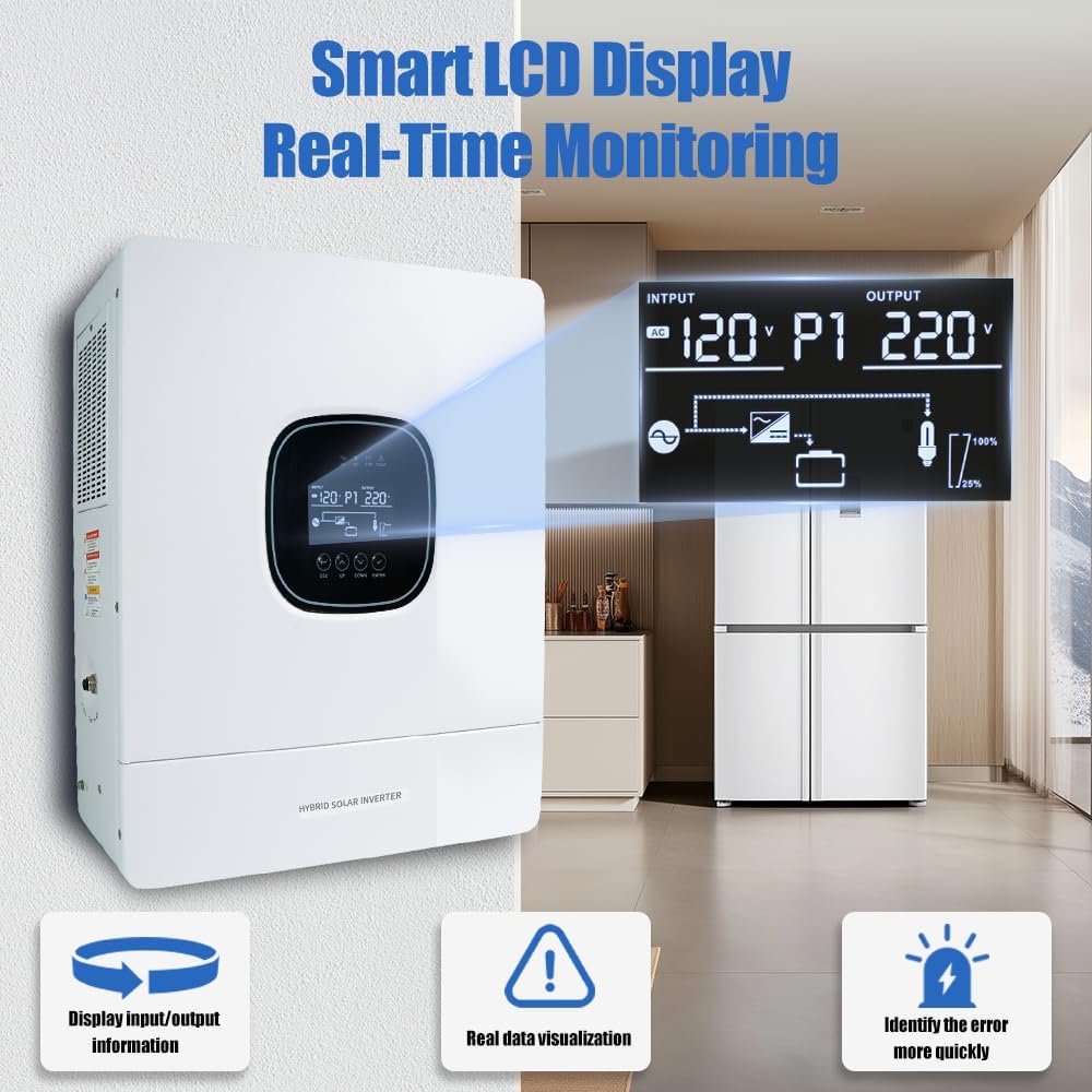 Yinleader Hybrid Solar Inverter 6500 watt, 48V Pure sine Wave Hybrid Inverter to 240V Inverter and 120A MPPT Solar Inverter Charger for Off-Grid System