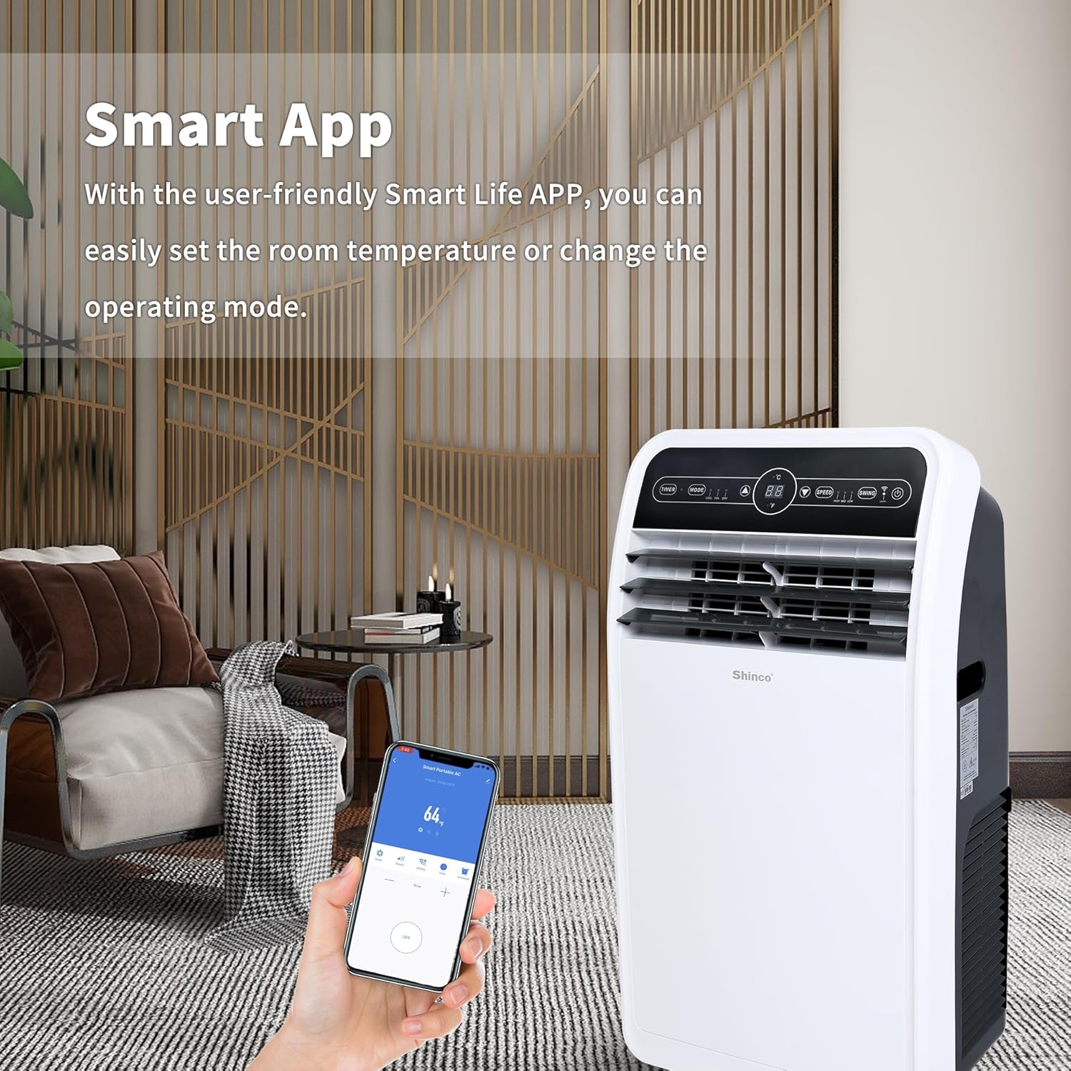 Shinco 10,000 BTU Portable Air Conditioner, Portable AC Unit with Built-in Cool, Dehumidifier & Fan Modes for Room up to 300 sq.ft, RC, Wi-Fi Enabled, 24 Hour Timer, Window Kit