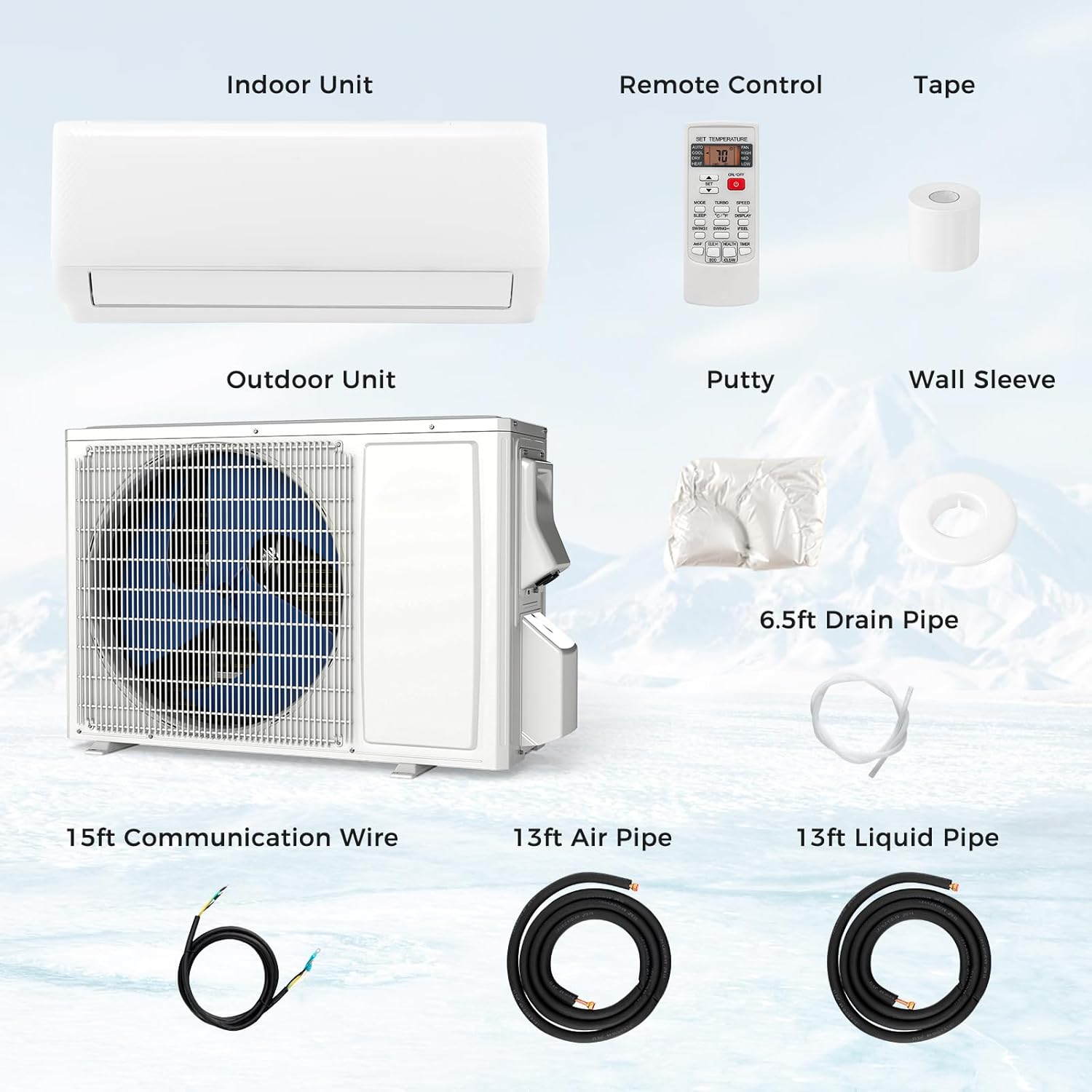 DORTALA 9000 BTU Mini Split Air Conditioner & Heater, 20.5 SEER2 115V Pre-Charged Inverter Heat Pump System with Remote Control, Installation Kit, Wall Mounted Ductless AC Unit, White