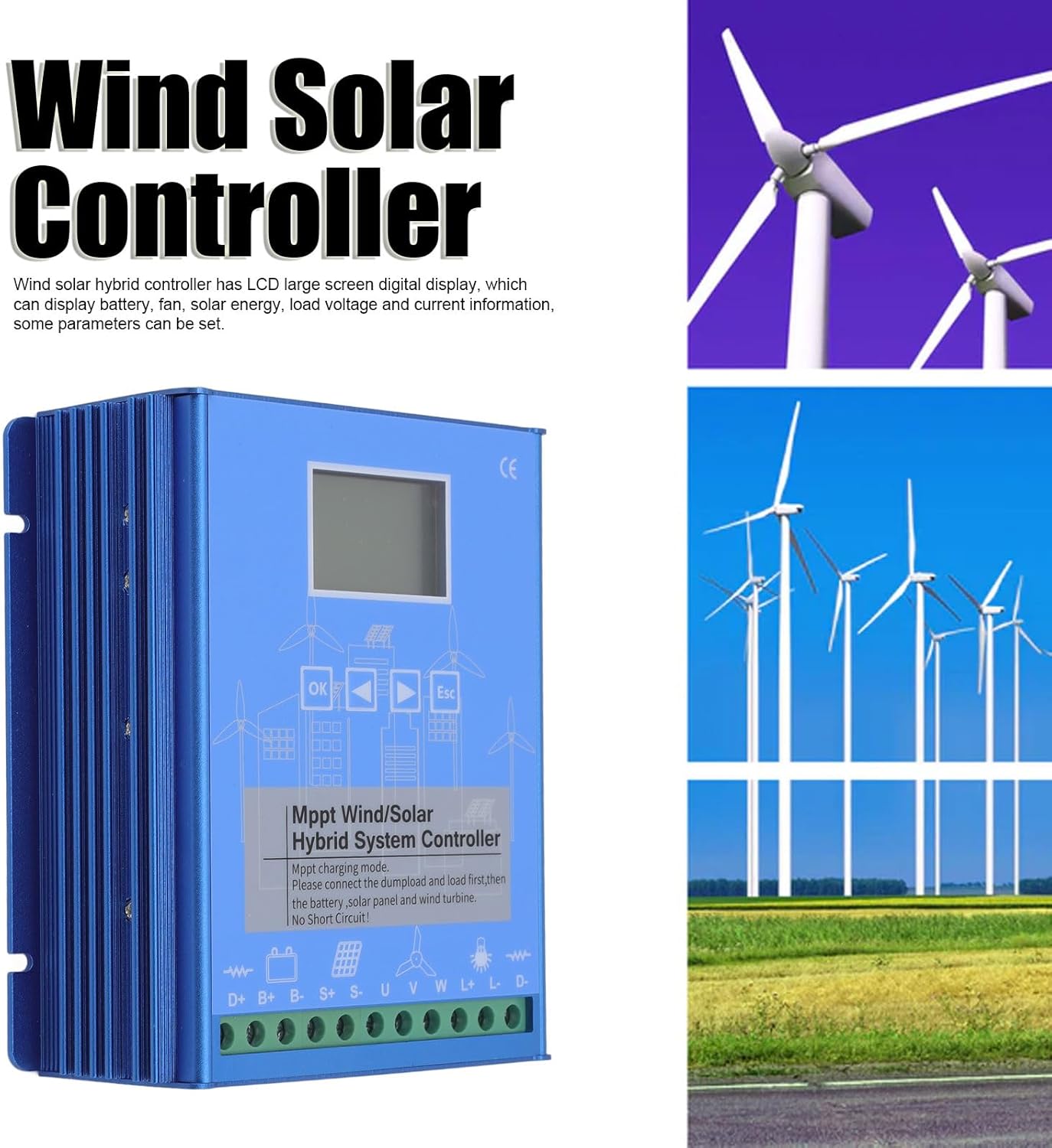 12V 24V Wind Solar Hybrid Controller, MPPT Boost Charging LCD Display Multifunctional Controller with Dual Power Supply for Lithium Battery (GPI-6060)