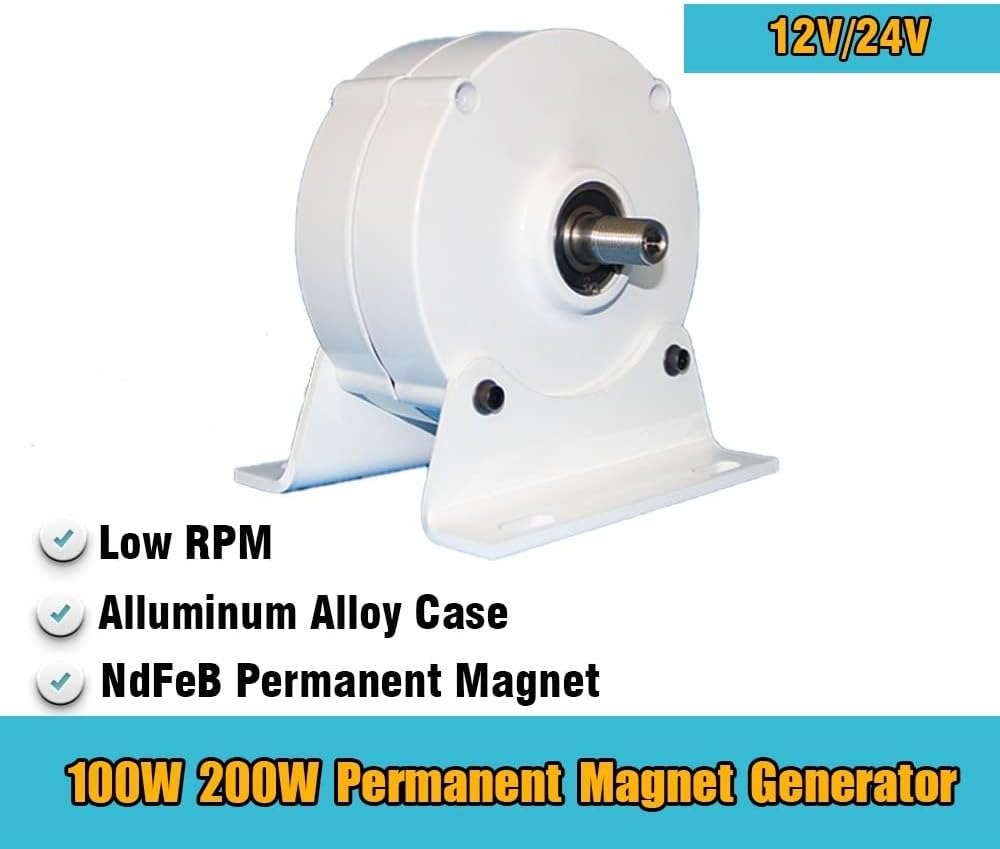 Wind Turbine, New Energy Low Speed 100w 200w 12V 24V Gearless Permanent Magnet Generator Use for Wind Turbine Water Turbine DIY(with Base,12V_200W)