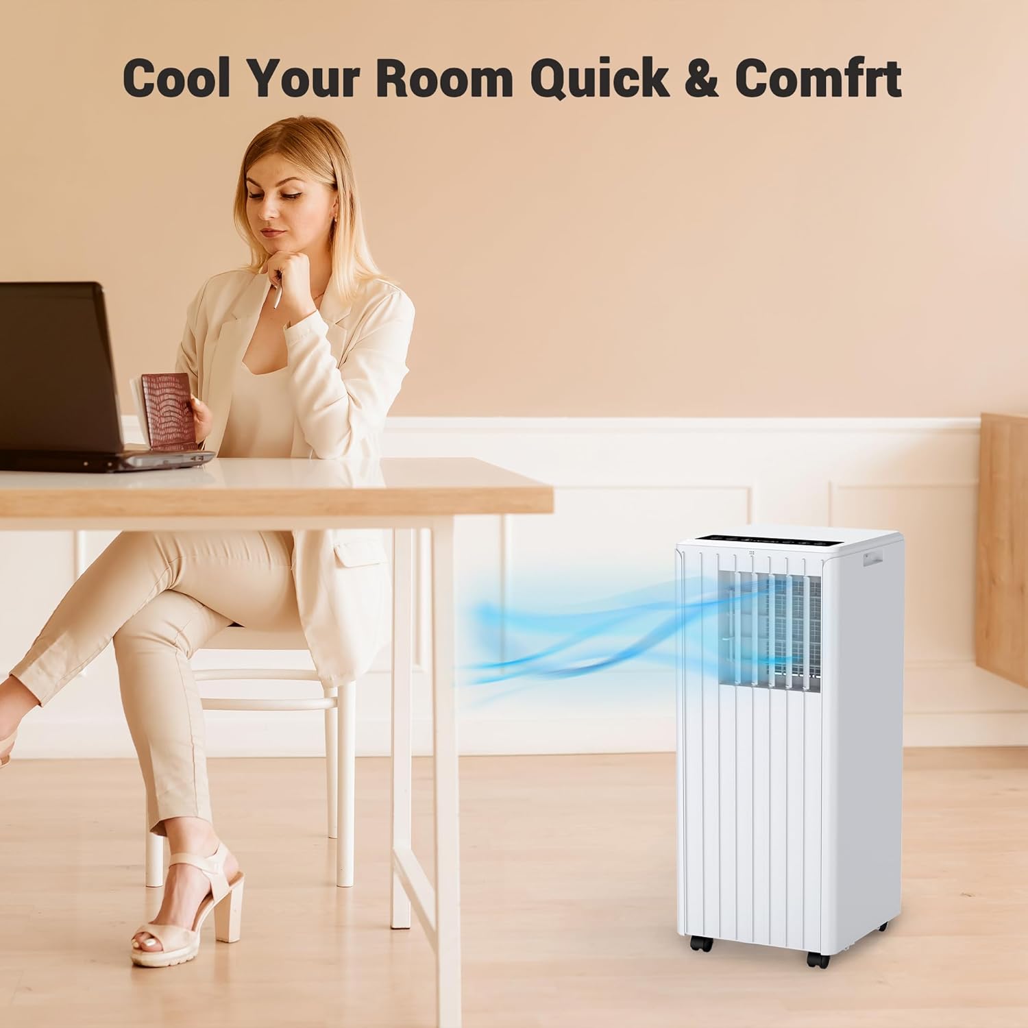 8,000 BTU Portable Air Conditioner, 3-In-1 Portable AC Unit with Fan, Cool & Dehumidify Modes, Standing Air Conditioner Cool Up to 350 Sq.Ft, Remote Control, Air Conditioning for Home, Office