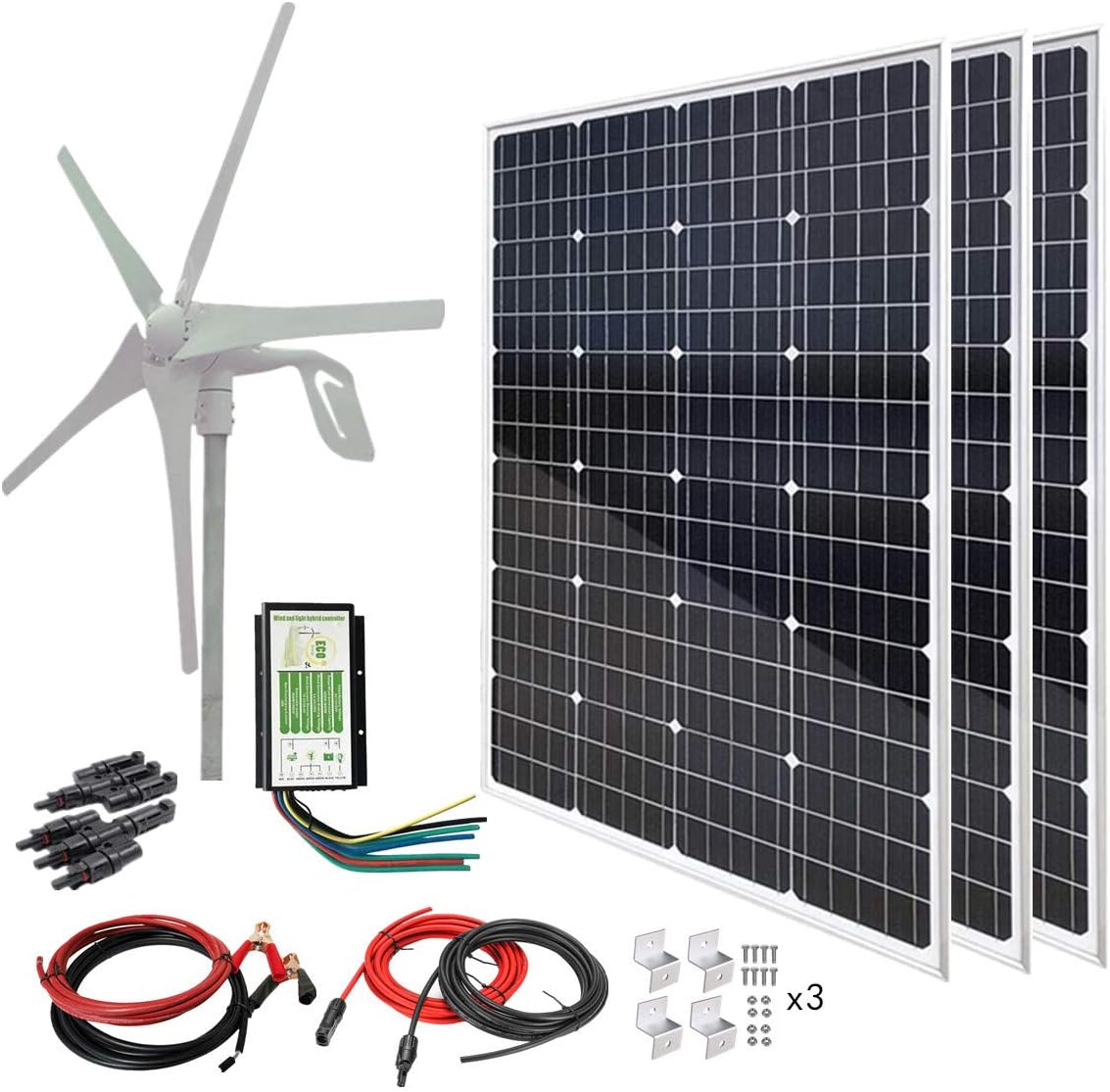 760W Solar & Wind Hybrid Power Kit: 3 x 120W Solar Panel+400W Wind Turbine for Homes Boat Trailer Roofs Off Grid System