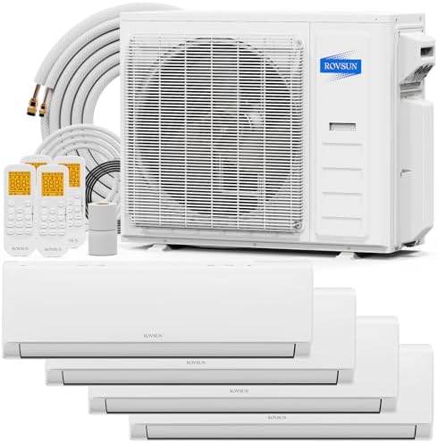 ROVSUN 4 Zone 35000 BTU (9K+9K+9K+9K) Mini Split AC/Heating System, 19 SEER2 Quad Zone Ductless Wall Mounted Air Conditioner with Pre-Charged Condenser, Heat Pump & 25Ft Line Set, 208-230V