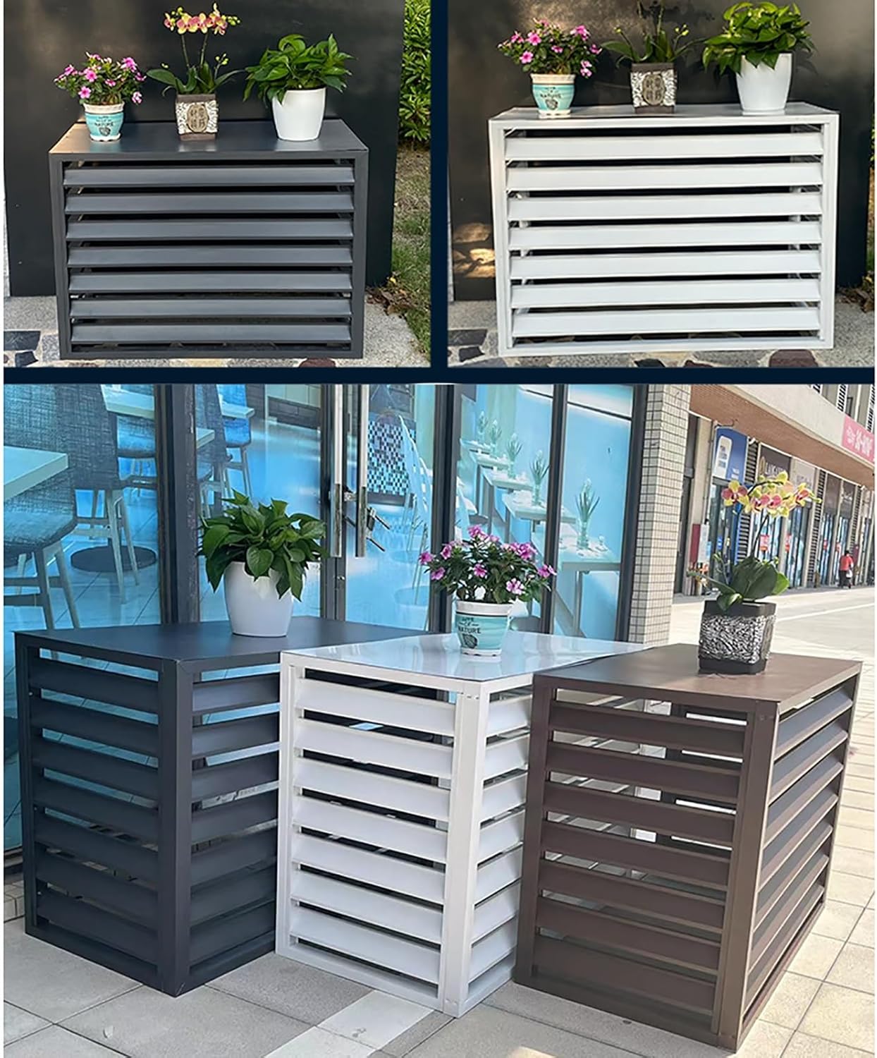 Ac Covers for Outside Air Conditioner Cover Fence Ac Unit Cover Metal, Noise Reduction, for Outdoor Hide and Privacy Brown 3 Sides for 2~3