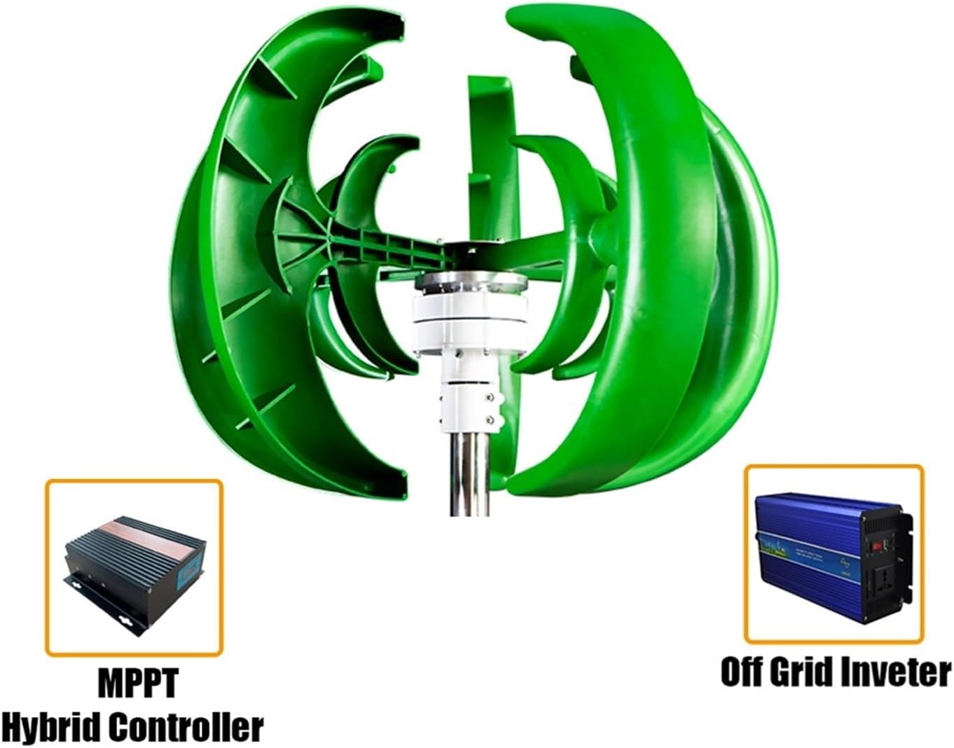 1000W Wind Turbine 12V/24V 5 Blades Wind Turbine Generator Complete Set Windmill Generate Vertical Axis Wind Turbine Industrial Energy(White,with MPPT Controller_24V)