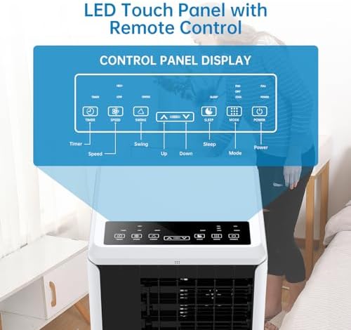 8000 BTUs Portable Air Conditioner, 3-in-1 AC Unit Cool, Dehumidify & Fan Modes for Up to 350 Sq. Ft, Portable AC with Remote Control, LED Display, 24H Timer, Installation Kit, Black