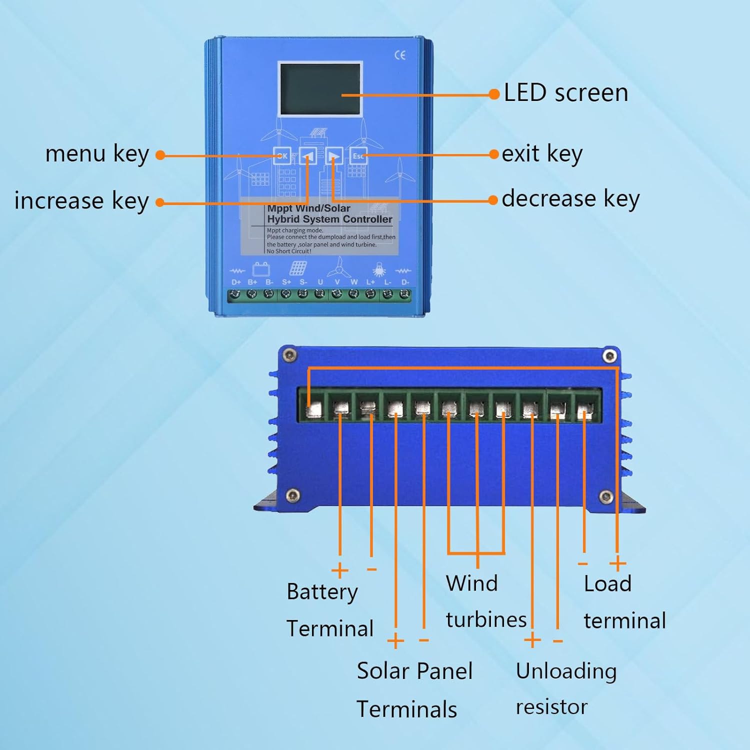 Wind Solar Hybrid Charge Controller,Hybrid Charge Controller,12V/24V/48V,15000W,Mppt Boost Charging with LCD Display and Dump Load,Automatic Controller for Home, Boat, Street Light 24V
