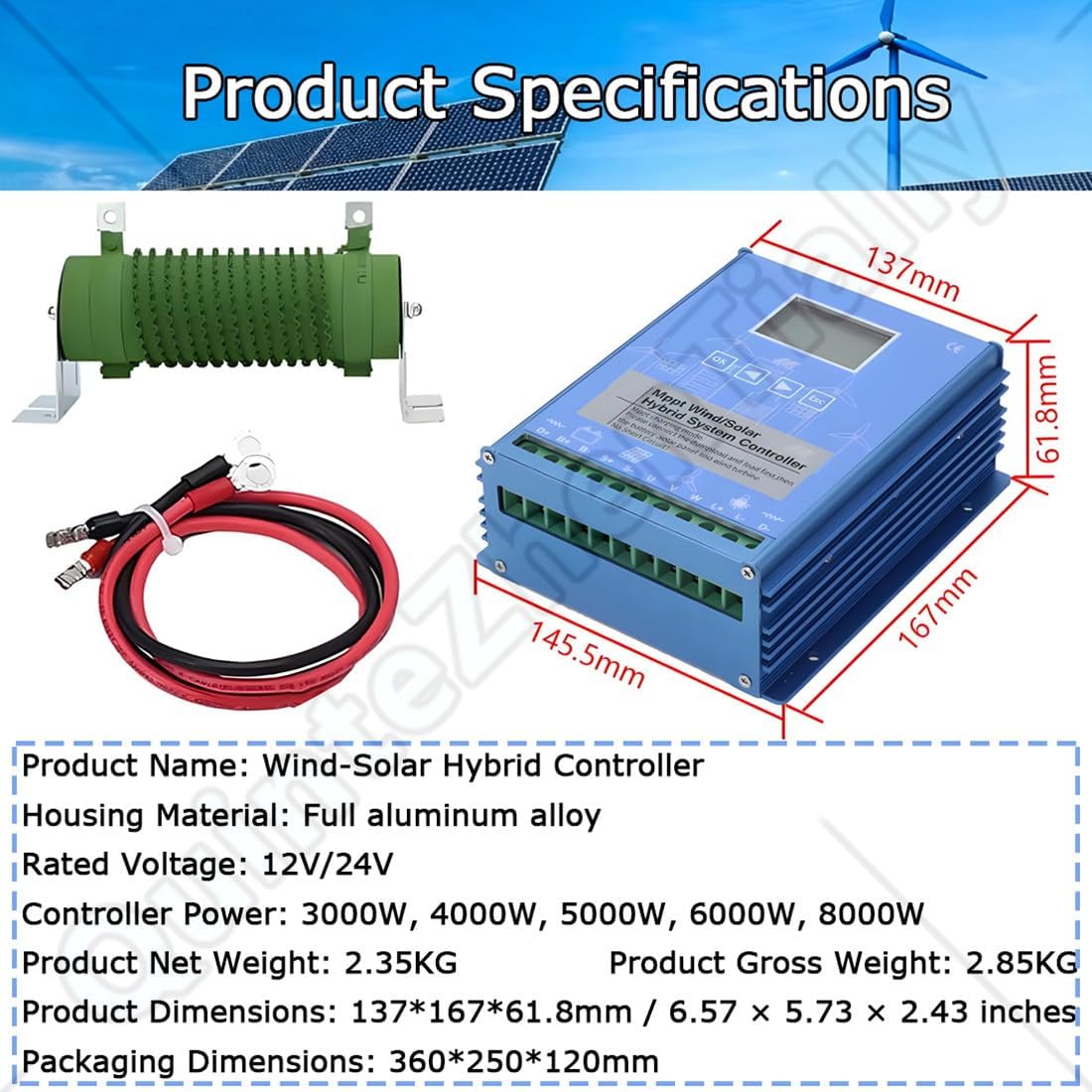 Wind Turbine Solar Hybrid Mppt Charge Boost Controller,Wind & Solar Complementary Regulator,Operating Humidity Range 35-85% Rh,for Homes,Boats,Residences & Streetlights 8000W