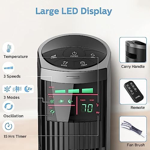 Simple Deluxe 36 Inch Oscillating Tower Fan for Bedroom, 3 Speeds Standing Fan with Remote, Quiet Cooling fan for Indoors, 15H Timing, 3 Modes,Black