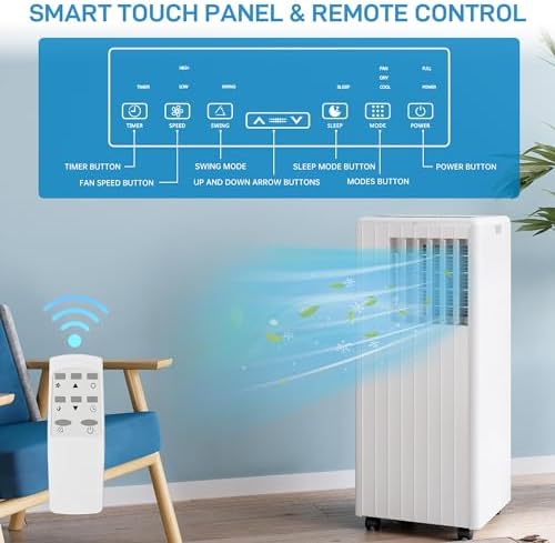 8000 BTU Portable Air Conditioner for Room, Portable AC Air Conditioner with Remote Control & Window Kit, 4-in-1 Air Conditioner Cools Up To 350 sq. ft, 1-24H Timers