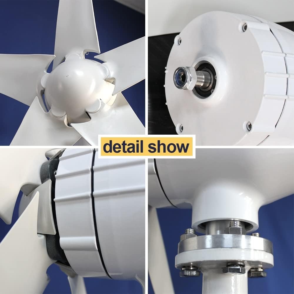 Wind Turbine, 1000w Wind Turbine Generator 24V 48V Windmill Connecte to Solar System with MPPT Controller for Hybrid Solar Wind System(1KW 5Blades,Turbine ONLY_48V)