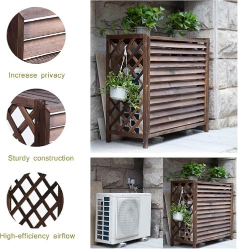 Solid Wood Garden Fence Air Conditioner Cover Decorative Privacy Fence Screen Trellis Design Outdoor Enclosure for Climbing Plants Trash Can Flower Rack Conditioning Shell Blinds(85x35x80cm)