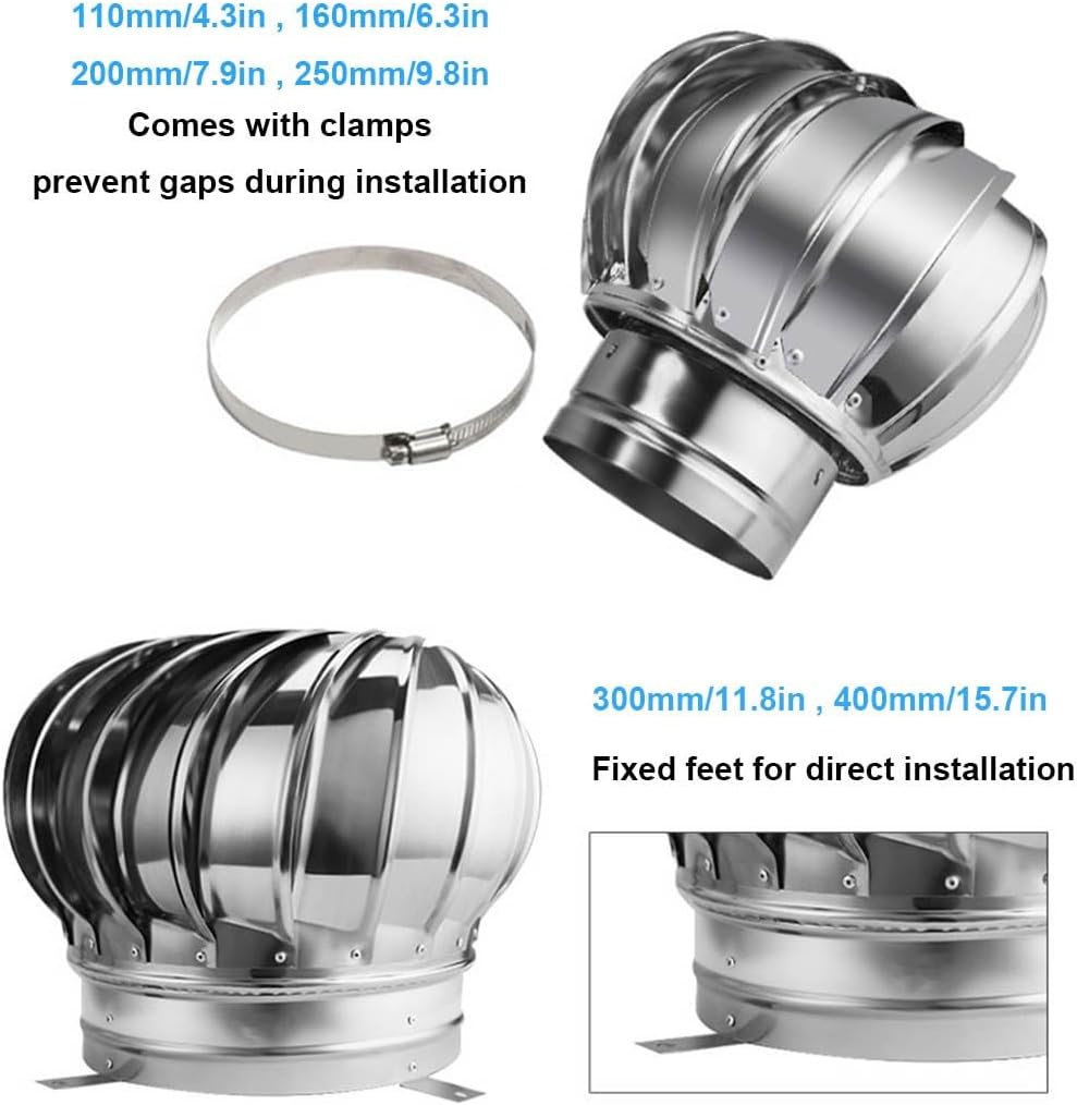 Rotating Wind Turbines Roof nts, Stainless Steel 304 Roof ntilator, 4 Inch 8 Inch 10 Inch 12 Inch Air nt Outlet, Chimney Cowl Attic Air nt Outlet ntilating Fan