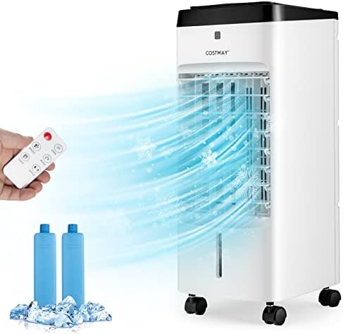 COSTWAY Evaporative Air Cooler, 3-in-1 Portable Quiet Swamp Cooler and Humidifier with Remote, 4 Modes, 70° Oscillation, 12H Timer, Water Tank Lock, Evaporative Cooler for Bedroom Home Office Dorms