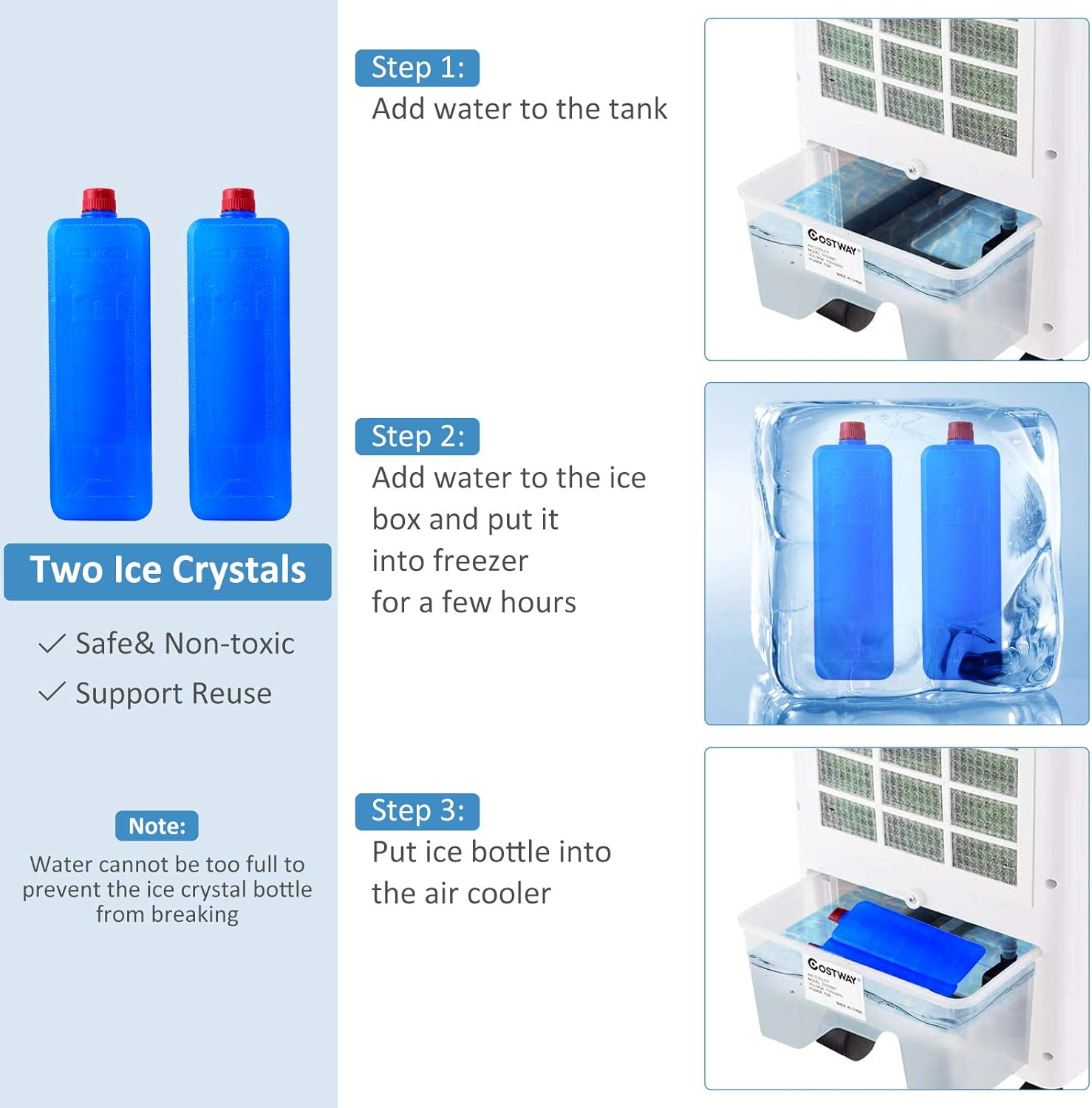 Nightcore Air Cooler, Portable Air Cooler with 3 Different Wind Speed, Bladeless Electric Fan, Humidifier with Remote Control, 7.5-Hour Timer, Office, black + white (Air Conditioners)