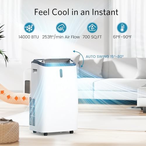 14000 BTU Portable Air Conditioners, Portable AC Unit for Room Cools up to 700 sq.ft, 3-in-1 Free Standing Cooling AC Unit with Fan & Dehumidifier, Sleep Mode,24H Timer, Automatic Louver