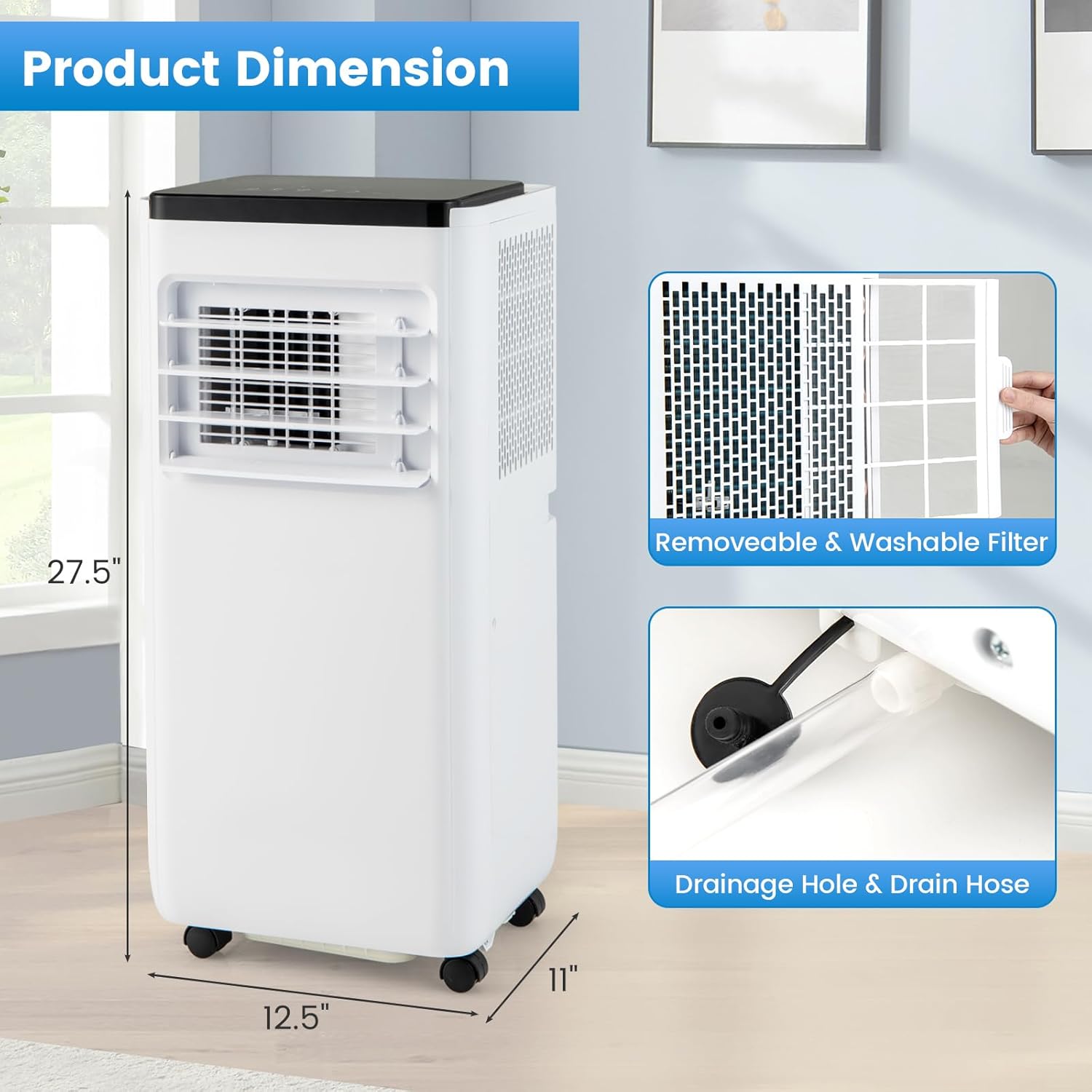 ARLIME 8000 BTU Portable Air Conditioner, Portable Air Cooler w/Remote Control, LED Display, Installation Window Kit, Casters, 1-24H Timer, Child Lock, AC Unit for Rooms Up to 250 Sq.Ft (8000 BTU)