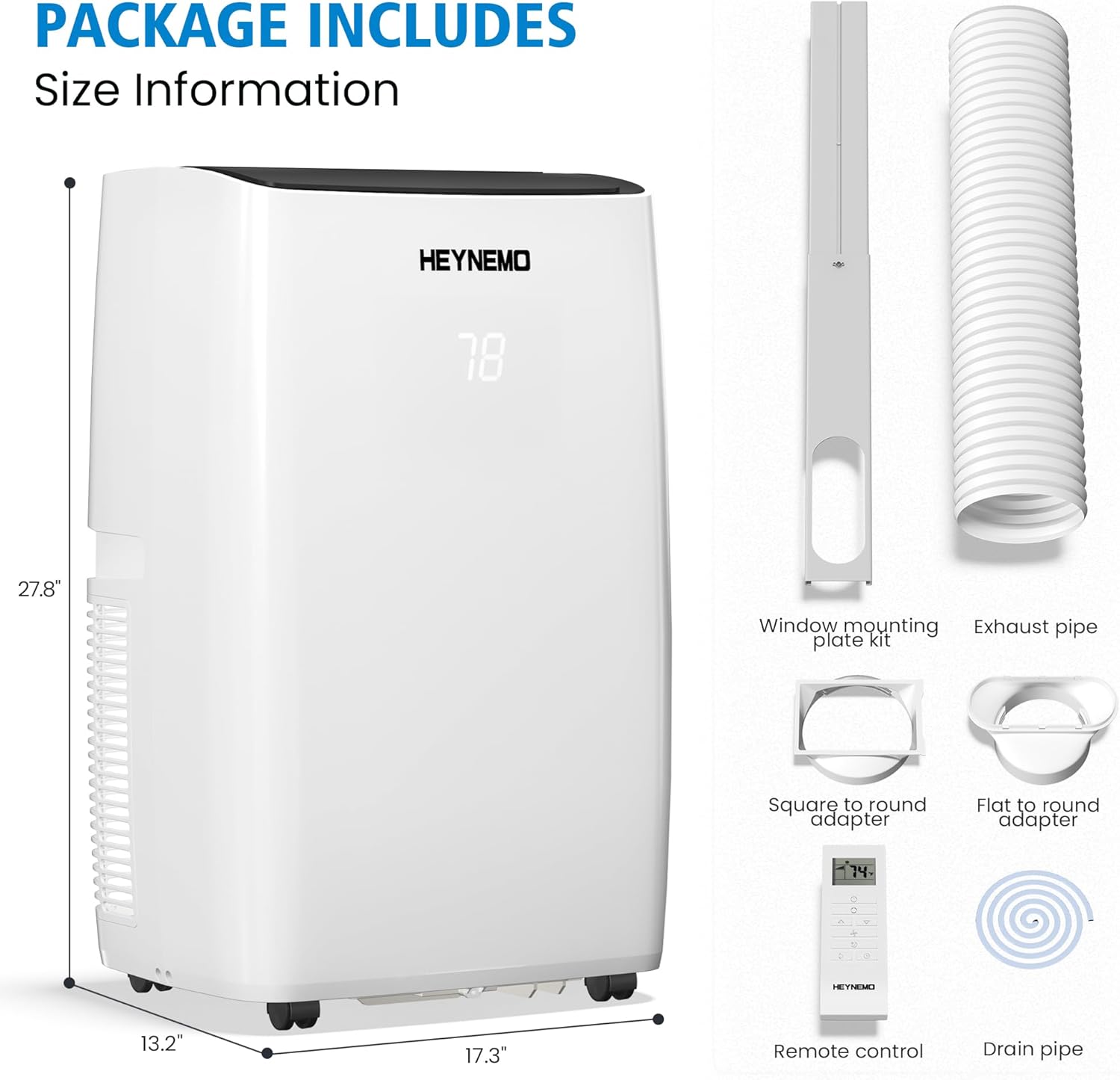 14000 BTU Portable Air Conditioner with WiFi and Remote Control, Smart AC Unit with Built-in Cool, 3-in-1 Cooling Fan, Dehumidifier & Heat for Rooms up to 400 Sq.Ft, Drainage-free, Quiet, Easy Install