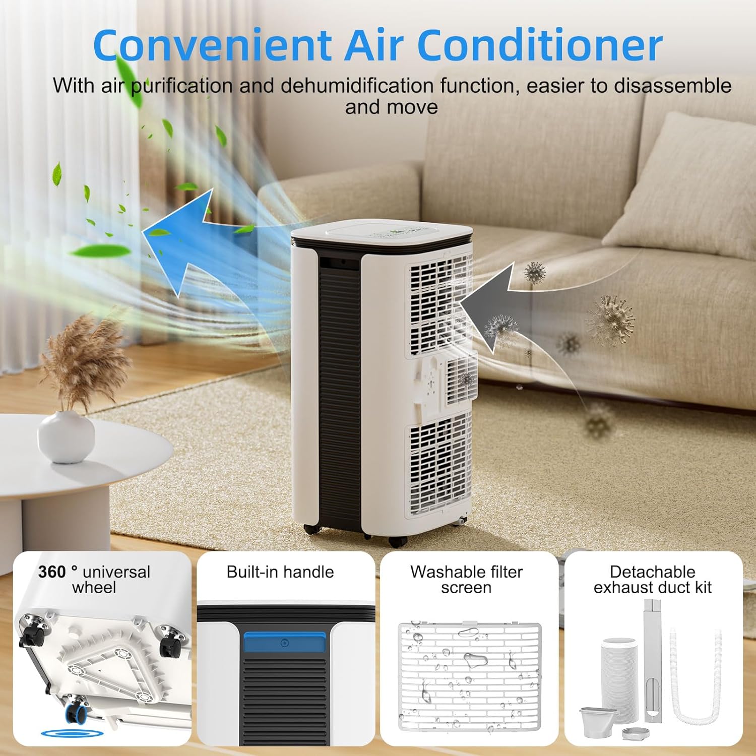 Portable Air Conditioner 12000 BTU - 2025 Upgraded, Cools 550 Sq.Ft, 3-IN-1 Free Standing Cooling AC Unit with Fan & Dehumidifier, Sleep Mode, 24H Timer, Auto Swing, Window Kit Included