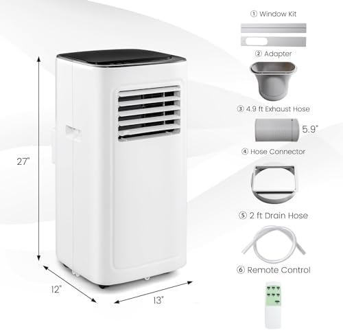 DORTALA Portable Air Conditioner 9000 BTU, 3-in-1 AC Cooling Unit with Dehumidifier, 24H Timer, Remote Control, Standing Air Conditioner Cools Rooms up to 280 Sq.Ft, Window Kit Included