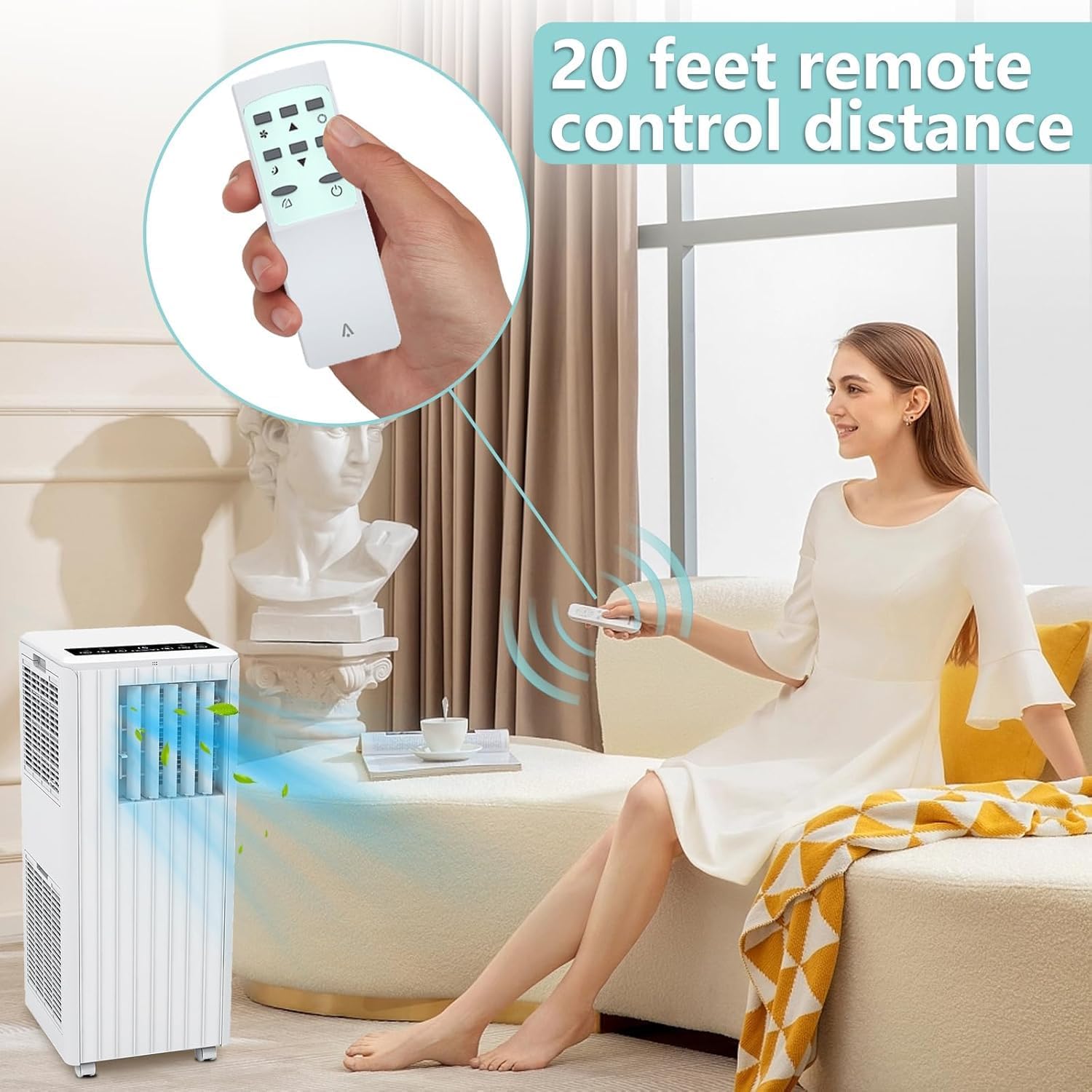 8000 BTU Portable Air Conditioner With 3-In-1 Function - Cooling, Dehumidifier & Fan for Rooms Up to 350 Sq.Ft | Includes Remote Control, Window Kit, 24-Hour Timer | Auto & Sleep Modes, Easy Mobility