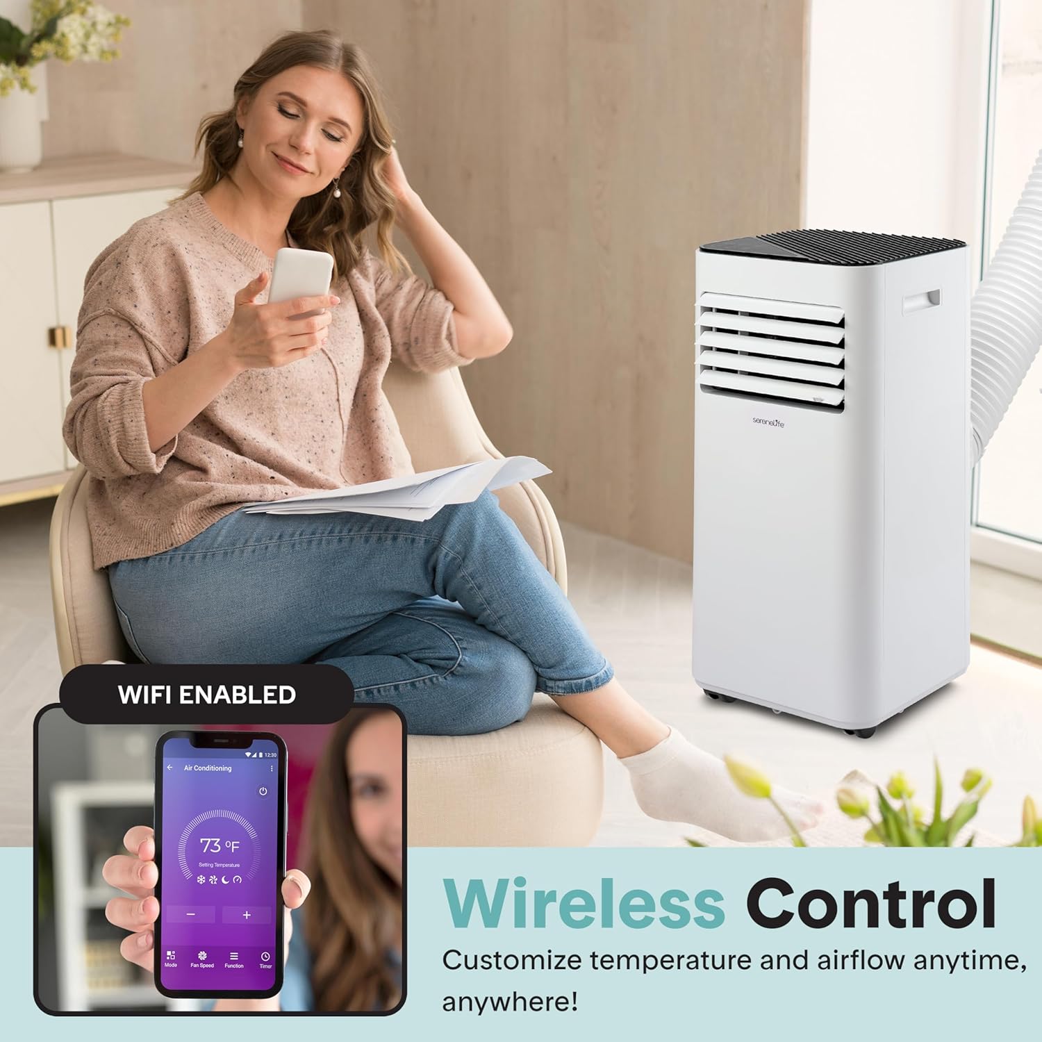 SereneLife Portable Room Air Conditioner – 10,000 BTU Compact Home A/C Unit with Dehumidifier & Fan Modes, Metal Control Box, Rotary Compressor, LED Display, Easy Setup, Includes Window Mount Kit