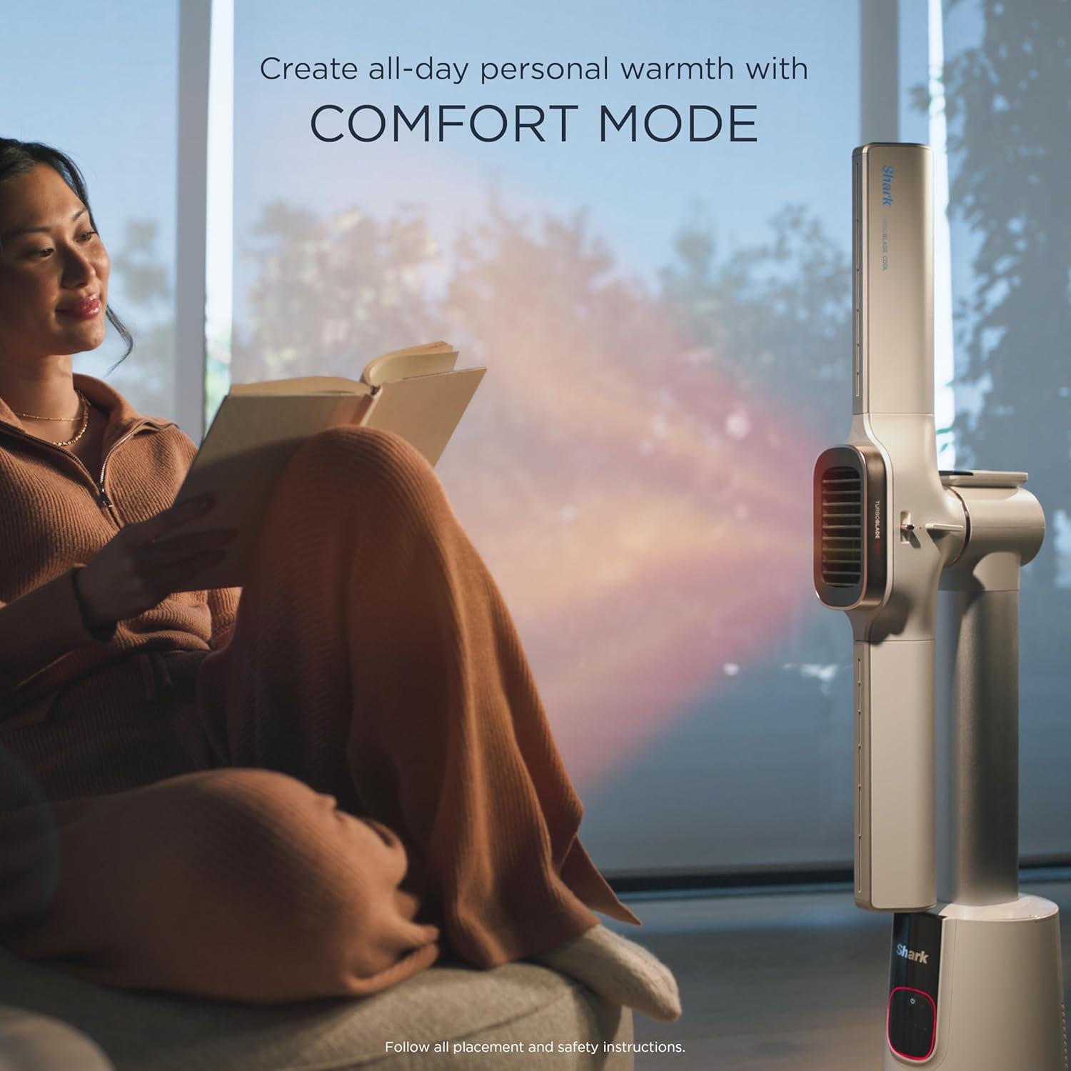 Shark TurboBlade Cool + Heat – 2-in-1 Bladeless Tower Fan & Space Heater for Customizable Year-Round Indoor Use, Bedroom, Living Room, & Office | Powerful Cooling + Rapid Room Heating, Dove, TH202WH