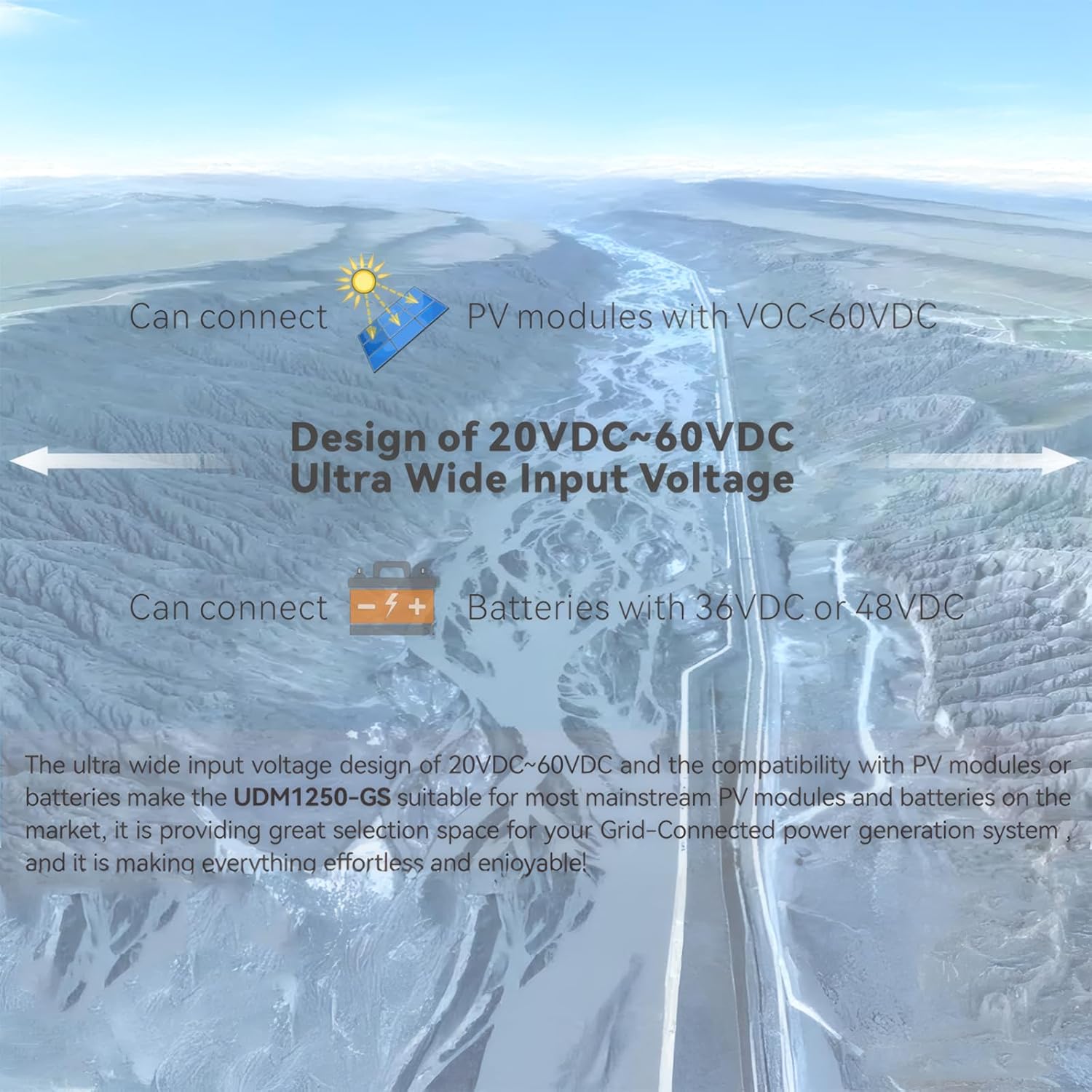 Micro Grid-Tie Inverter with Battery Storage,Multiple Connection Modes,APP Control,20V-60V PV Input, 36V/48V Battery, 180-265VAC Output (UDM-GS) (800W)