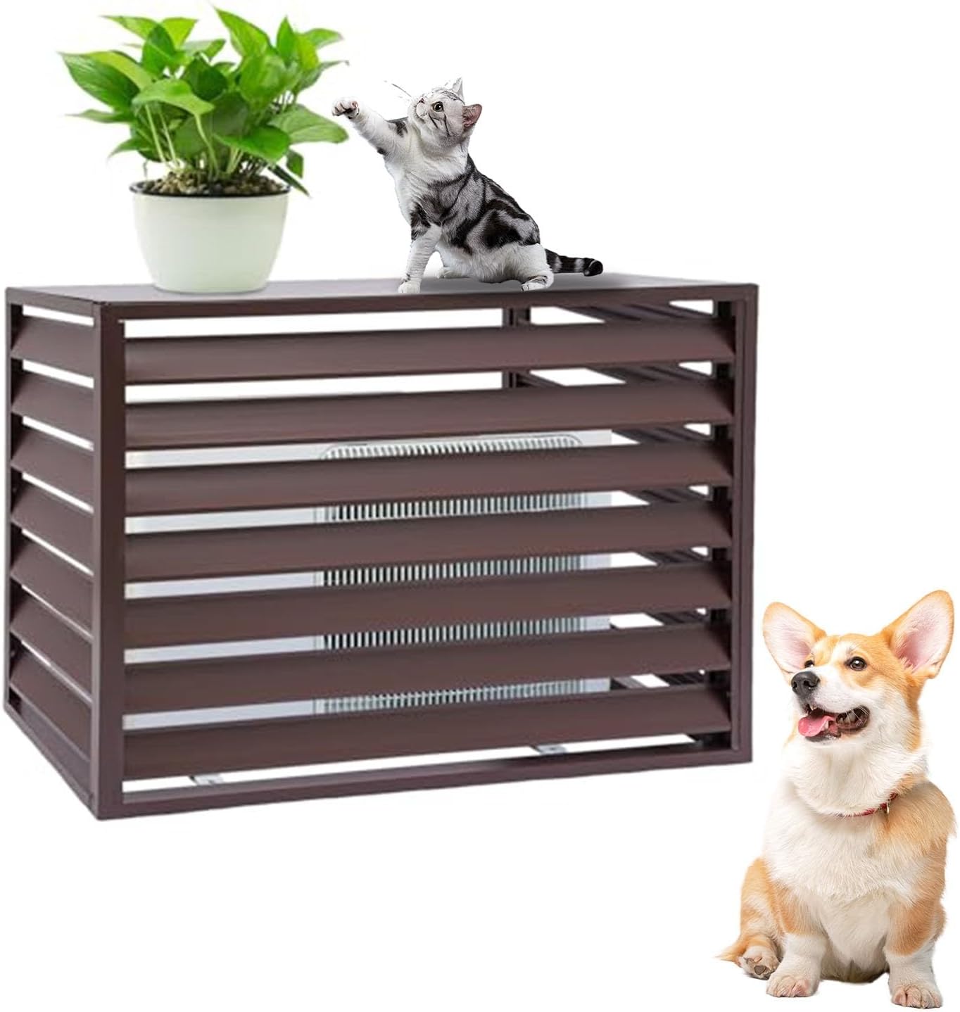 Aluminum Ac Unit Covers Outdoor, Fence Panels for Air Conditioners Trash Bins, Anti Theft, Noise Reduction, Adapt to All Weather(Brown,2 3P)