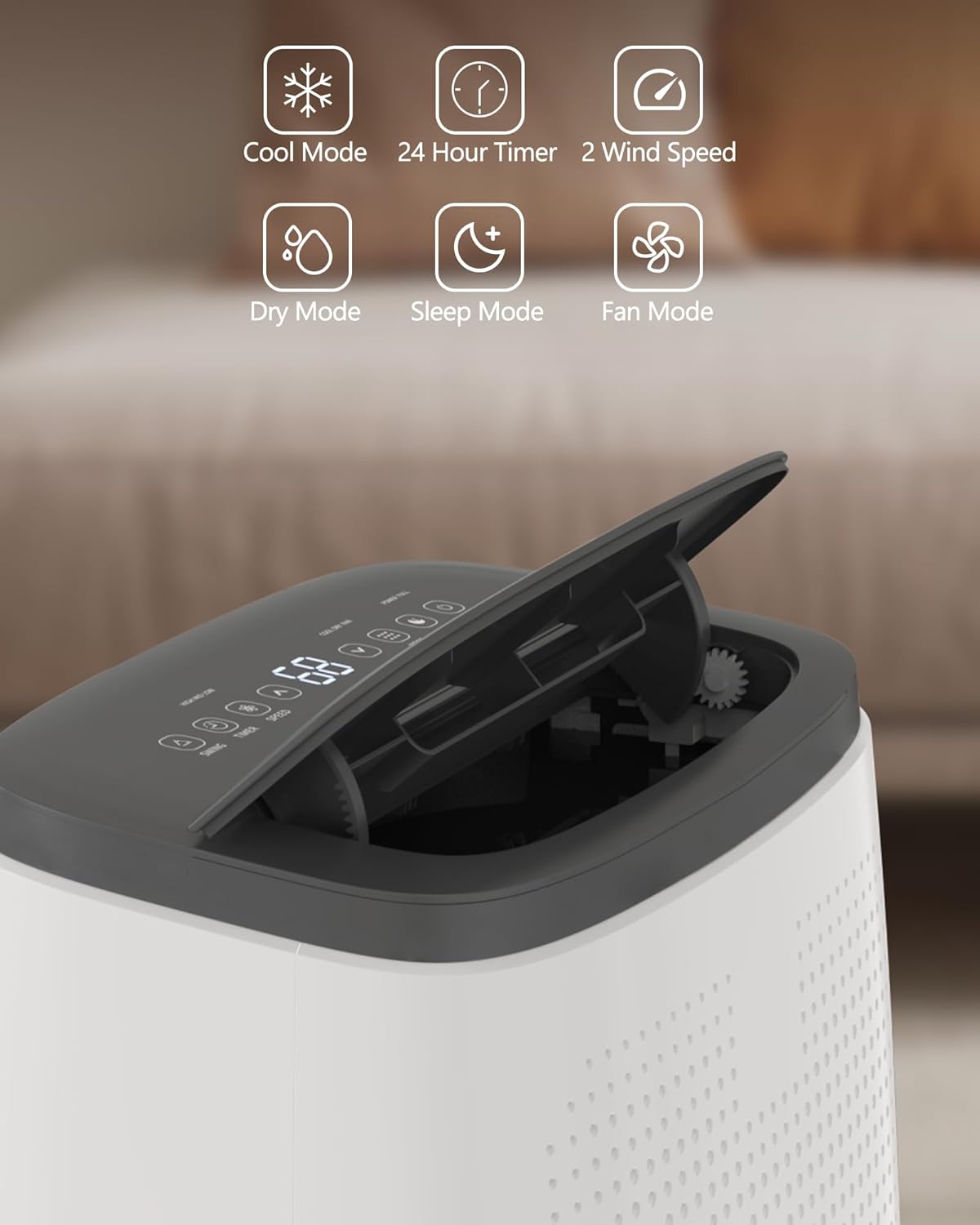 14,000 BTU 3-in-1 Portable Air Conditioner with Window Kit, Cools up to 750 Sq.Ft, 75-Pint Dehumidifier, 51db Ultra Quiet, 4-Way Airflow Remote Control, For Living room