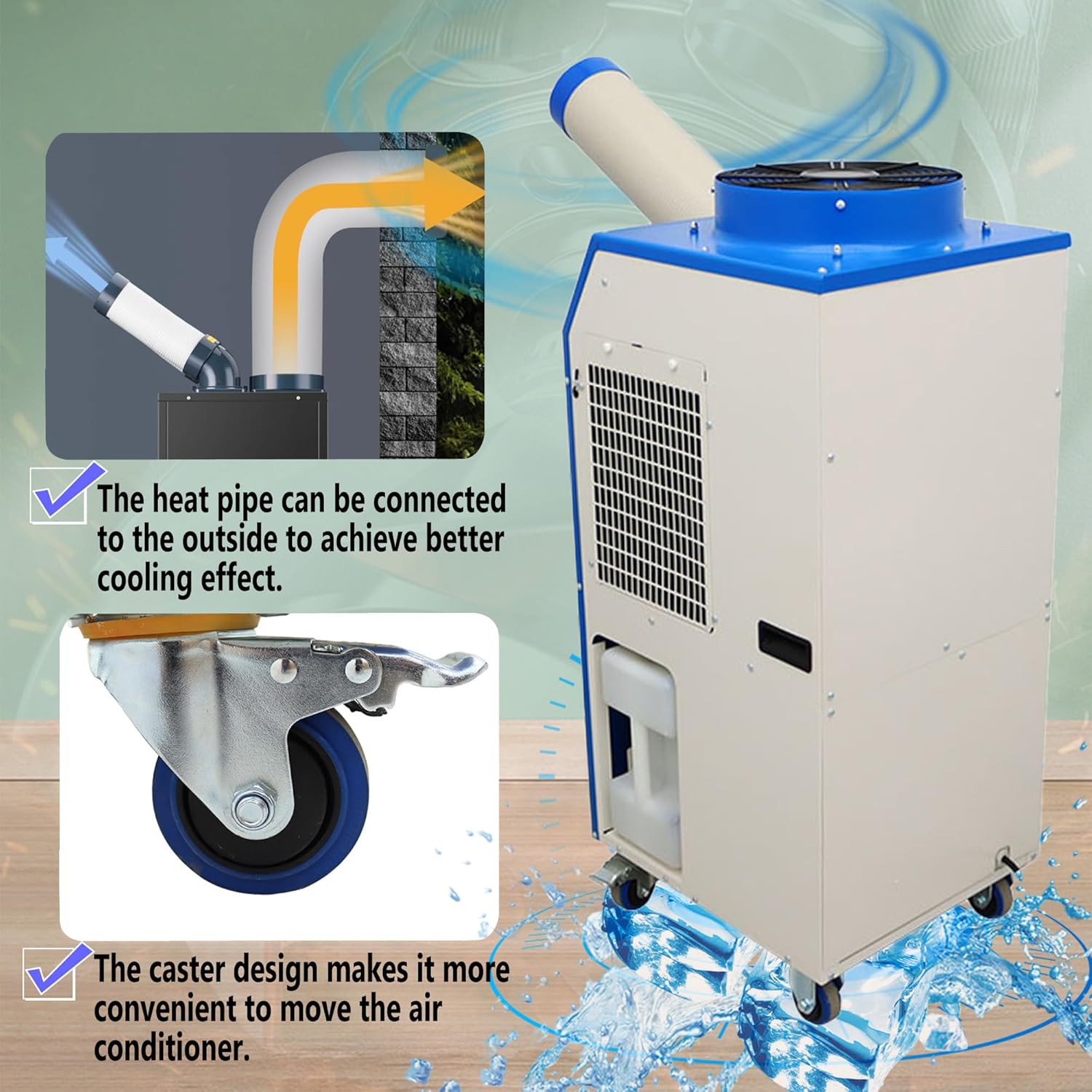 Industrial Portable Air Conditioner with Wheels 14L Large Tank Commercial Spot Cooler Adjustable Air Outlet Ideal for Hospitals Workshops Outdoor Events 220V 1.4KW