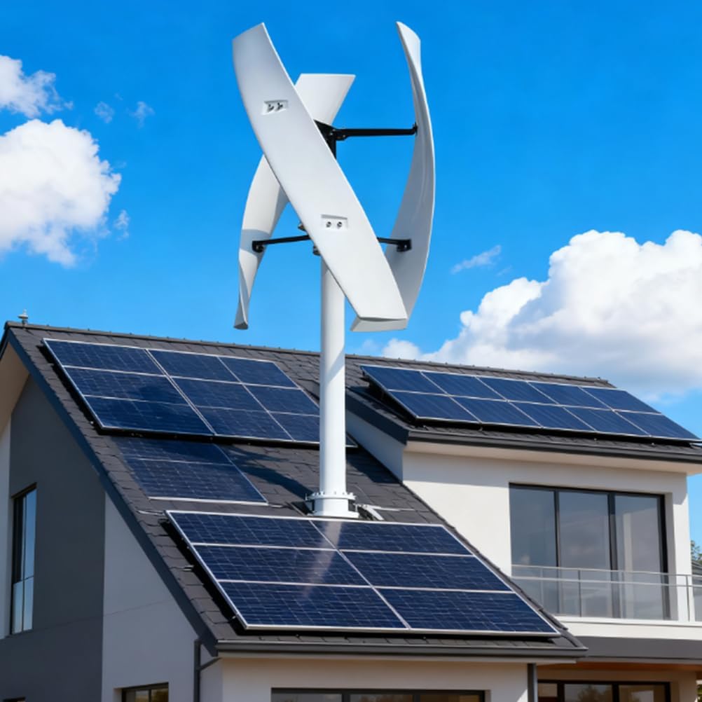 100W-3000W Quiet Vertical Wind Turbine Generator Kit, 12V/24V/48V/220V Low Noise Low Wind Speed Start Windmill Generator (White)