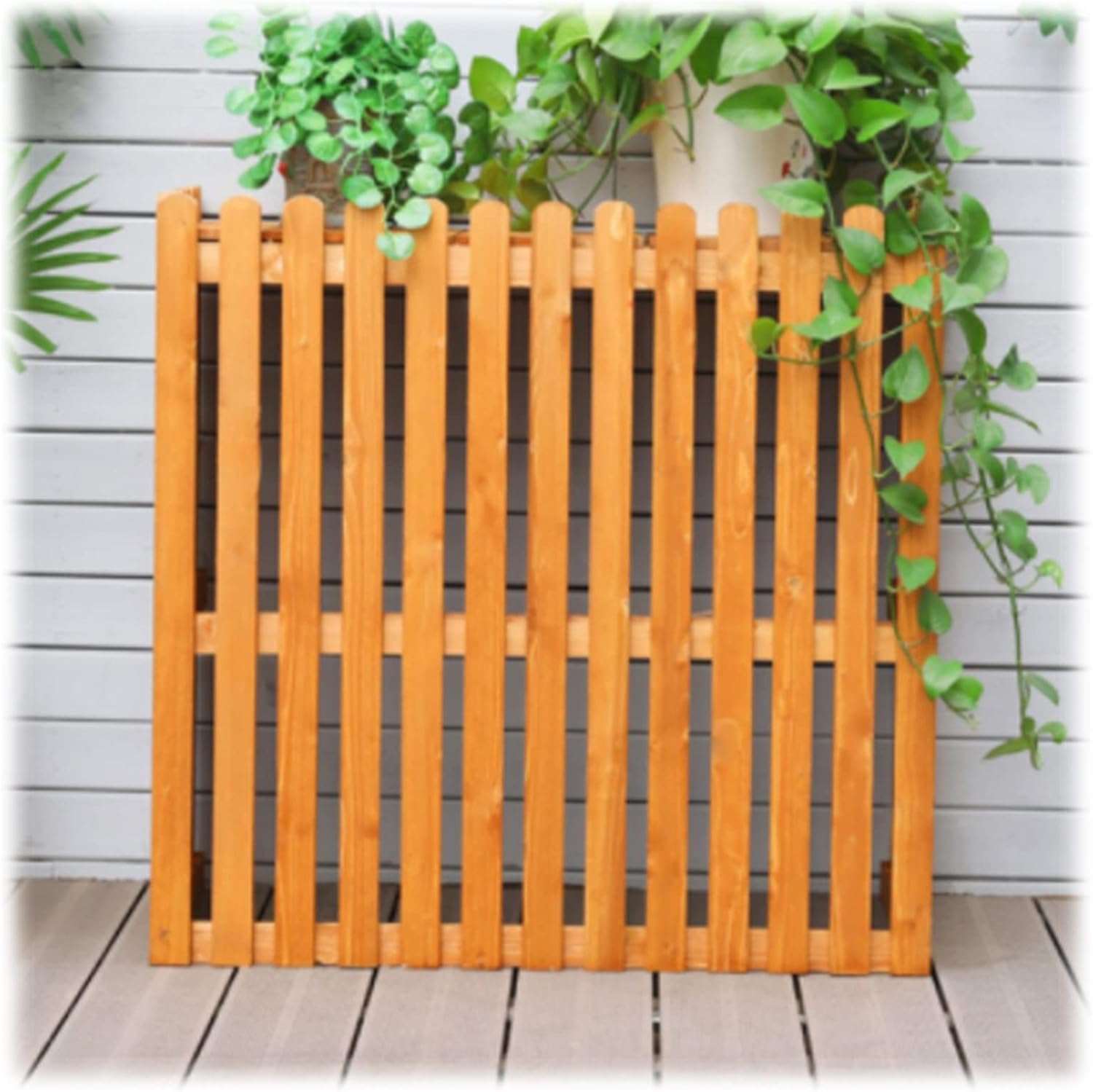 Outdoor Wooden Air Conditioning Cover Decorative Flower Stand Privacy Fence Screen Hide Air Conditioner And Trash Enclosure Air-conditioning External Machine Ra (Natural L106*W45*H96)