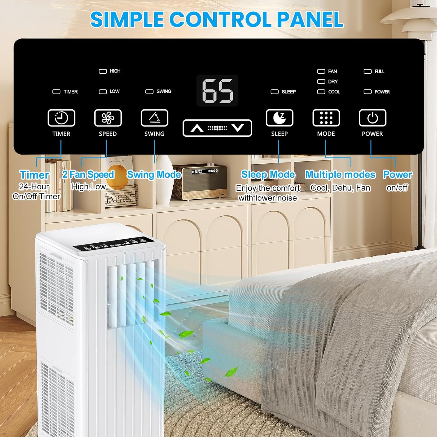 Portable Air Conditioners with Remote Control, 8000 BTU Portable Conditioner for Room, Dorm, Office with 3-IN-1 Quiet AC Unit, 2 Speeds, 24H Timer, Energy Savings, Cools Room up to 350 Sq. Ft White