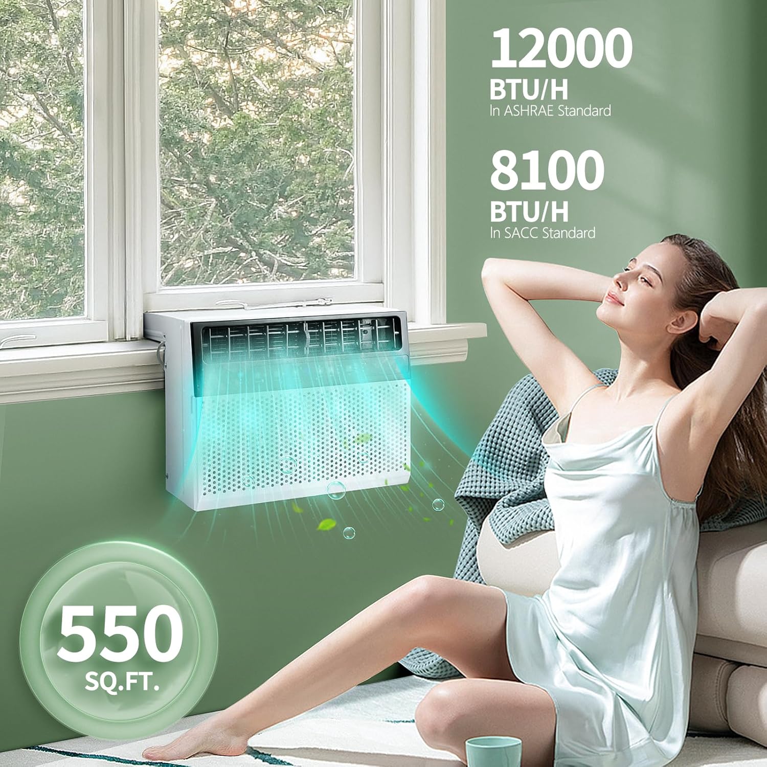 ZAFRO 12000BTU Window Air Conditioner U-Shaped Cools 550 Sq.Ft., Ultra Quiet Energy-Efficient Cooling, With Remote Control, White