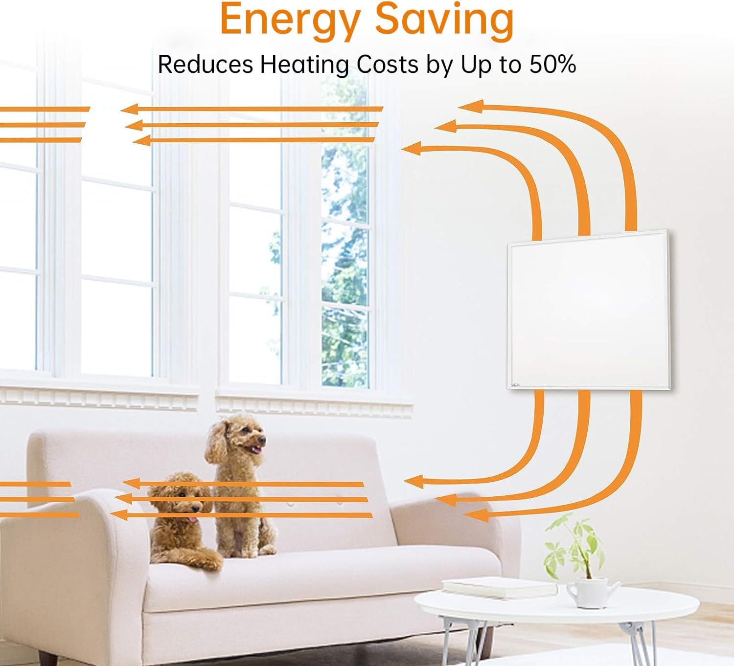 Wall-Mounted 120V 350W Space Heater Panel with Convection Heating ‒ Portable with Stand, Energy Efficient, Overheat Protection ‒ Ideal for 110 Sq. Ft.Rooms (24 x 24 x 1.18 inches)